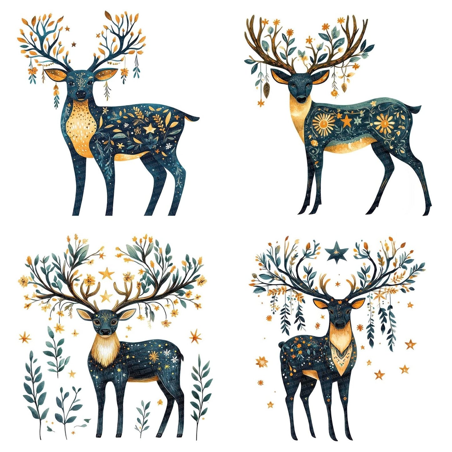 Folk Stag with Antlers Clipart Set (DDD005615)