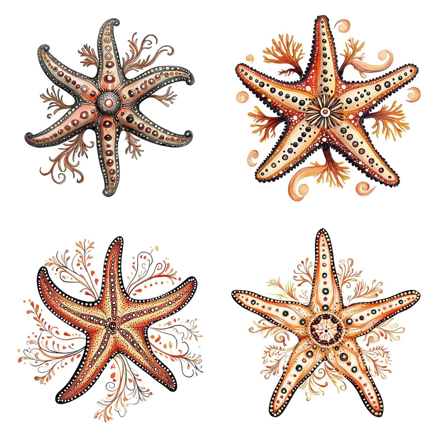 Folk Starfish Mandala Clipart Set (DDD005617)
