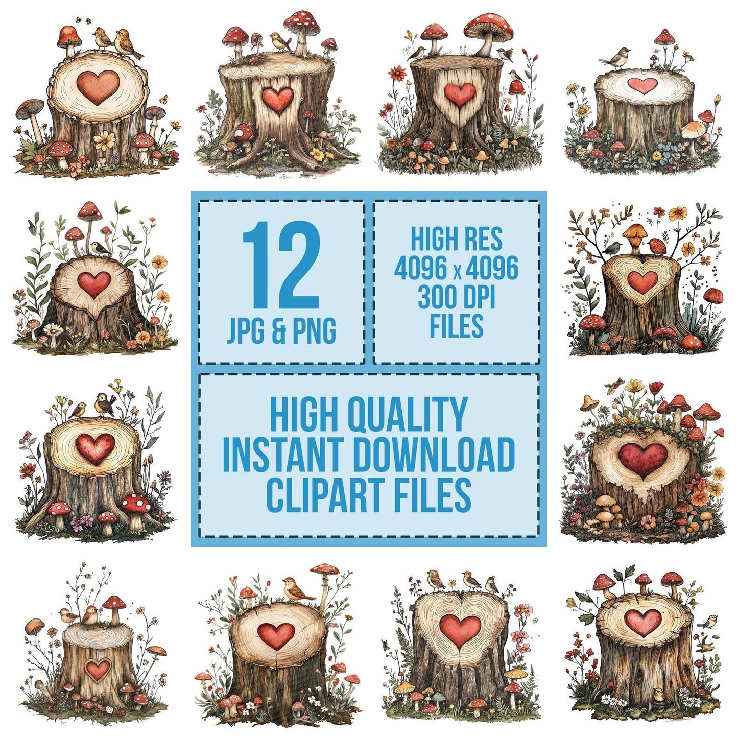 Folk Stump with Mushrooms Clipart Set (DDD005618)