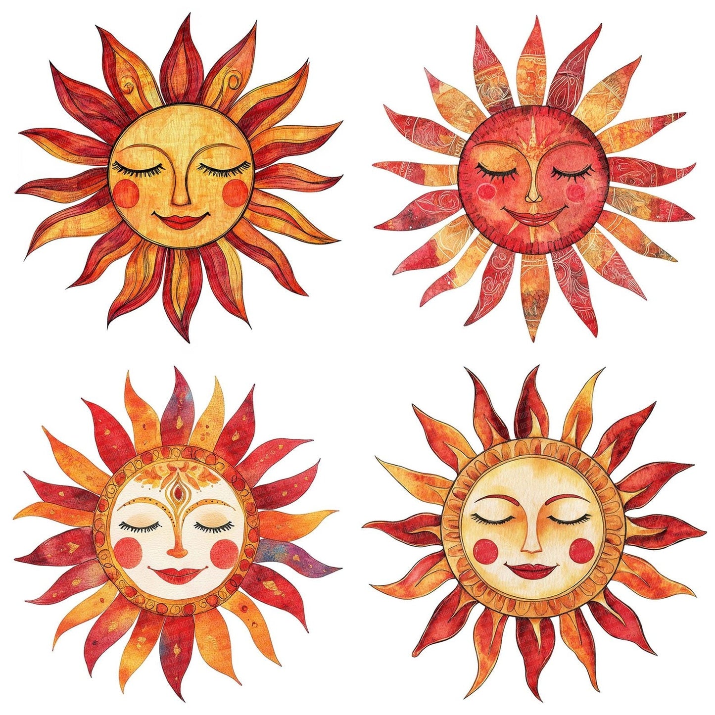 Folk Sun Face Clipart Set (DDD005619)