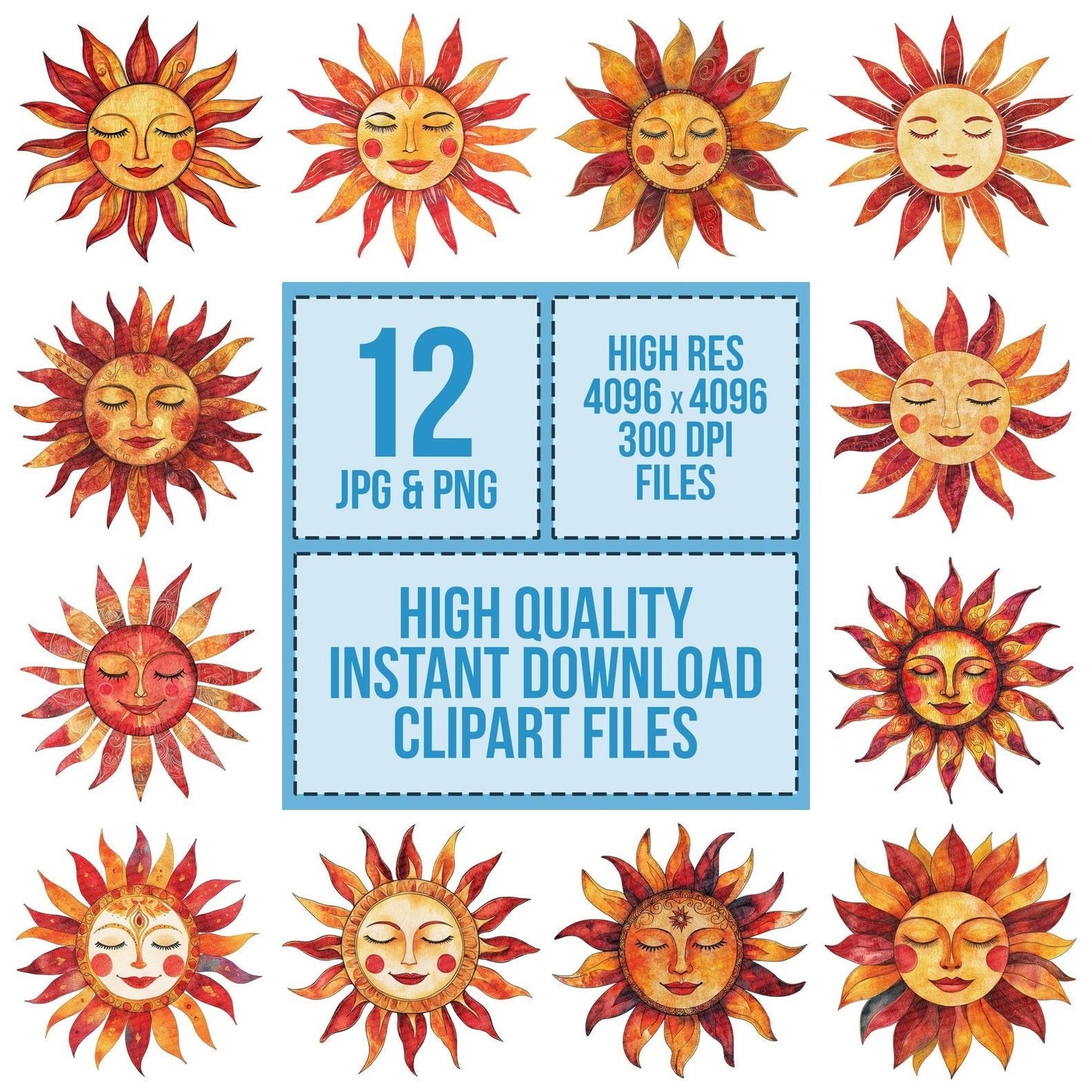 Folk Sun Face Clipart Set (DDD005619)