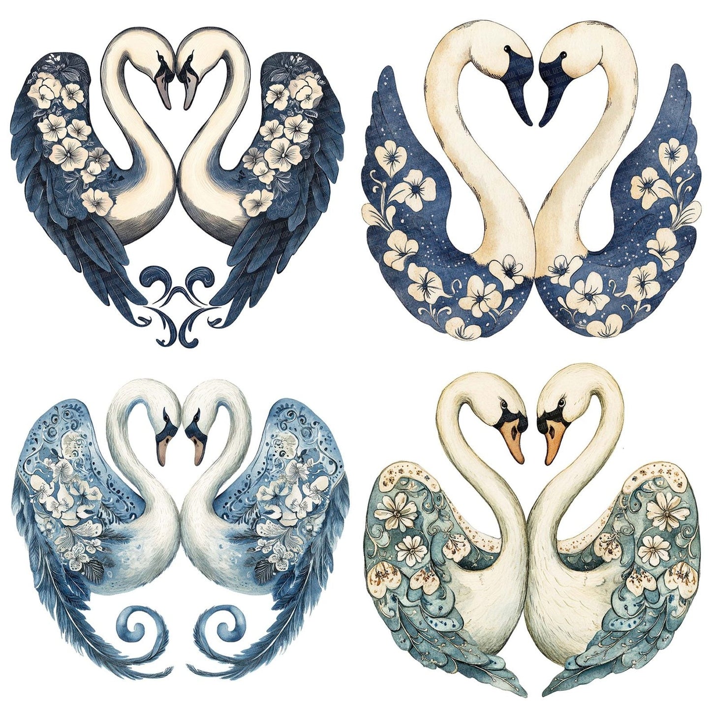 Folk Swans Forming Heart Clipart Set (DDD005622)