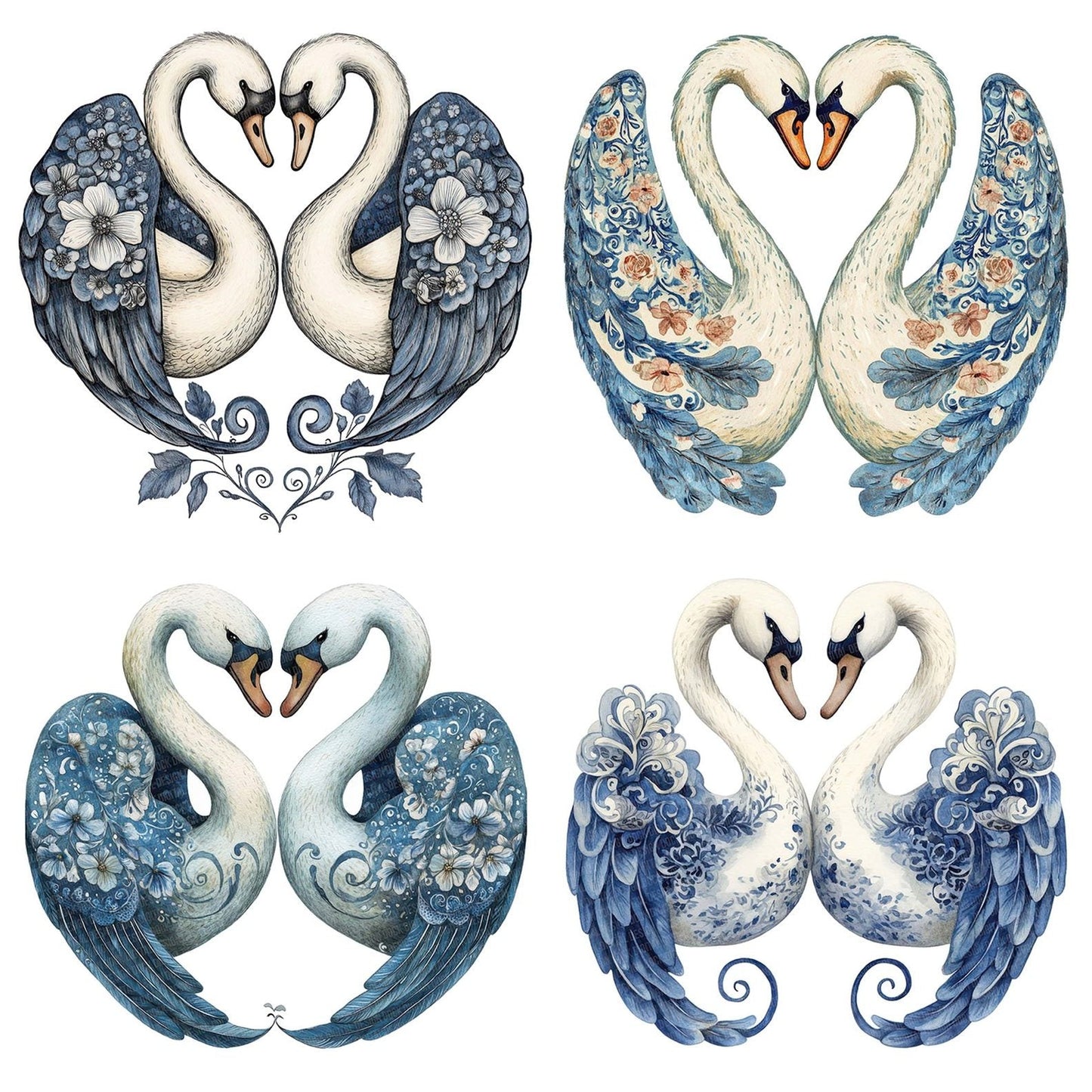 Folk Swans Forming Heart Clipart Set (DDD005622)