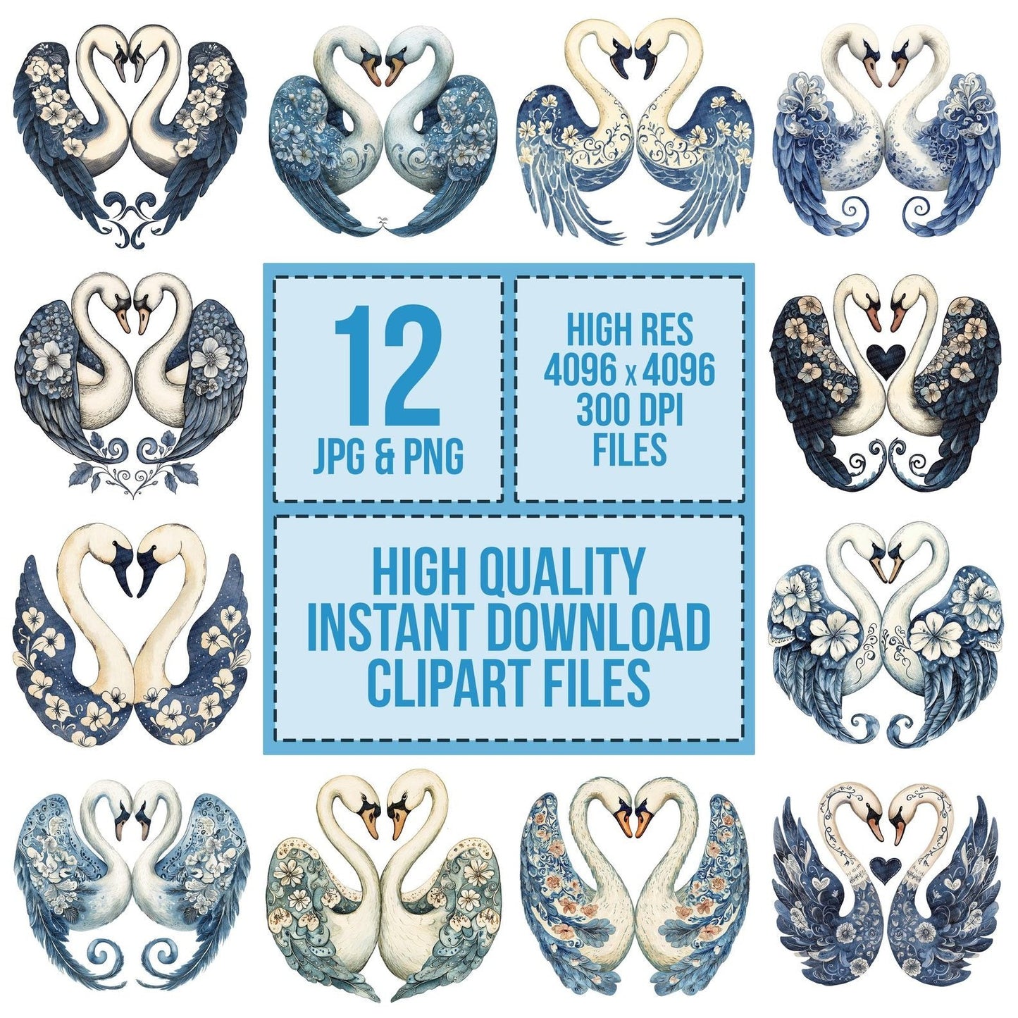 Folk Swans Forming Heart Clipart Set (DDD005622)