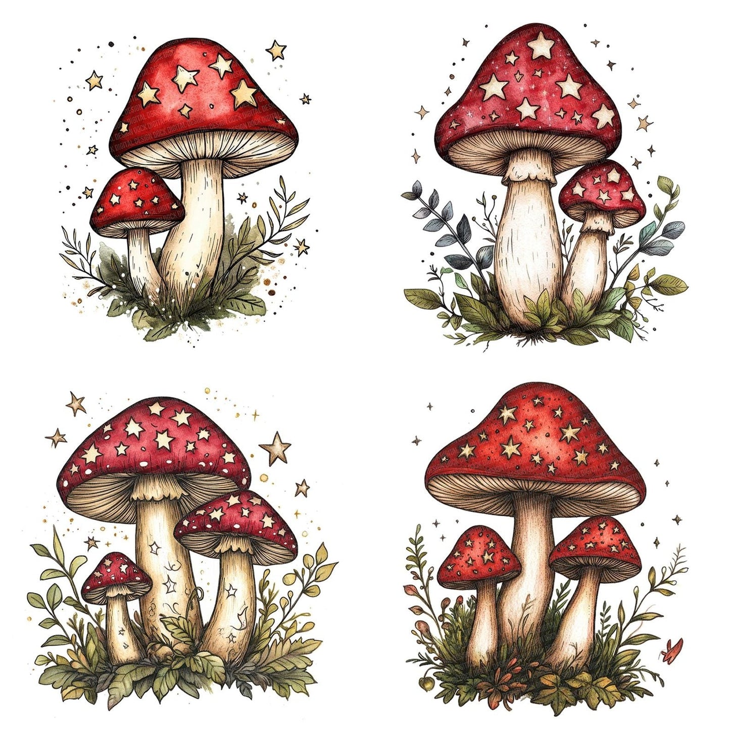 Folk Toadstool Cluster Clipart Set (DDD005624)