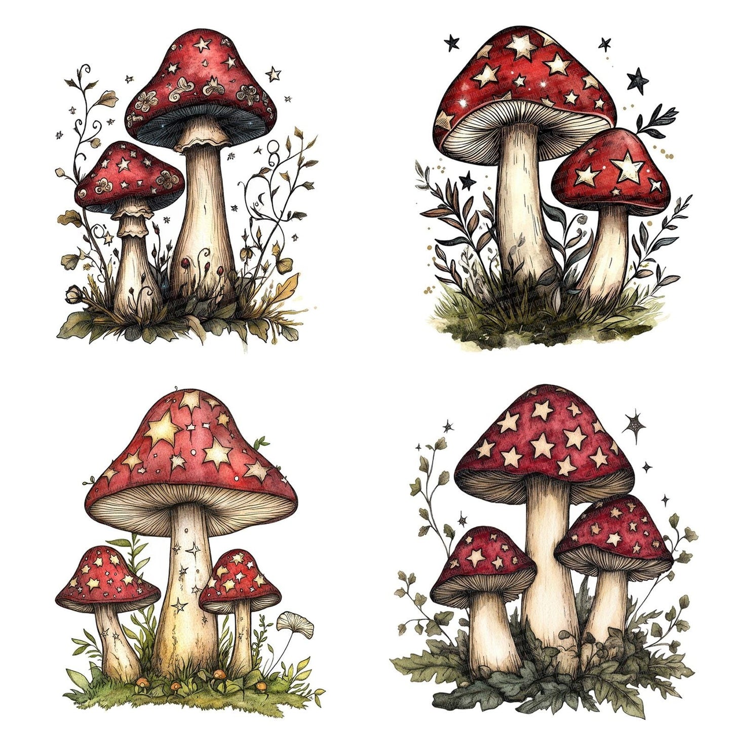 Folk Toadstool Cluster Clipart Set (DDD005624)