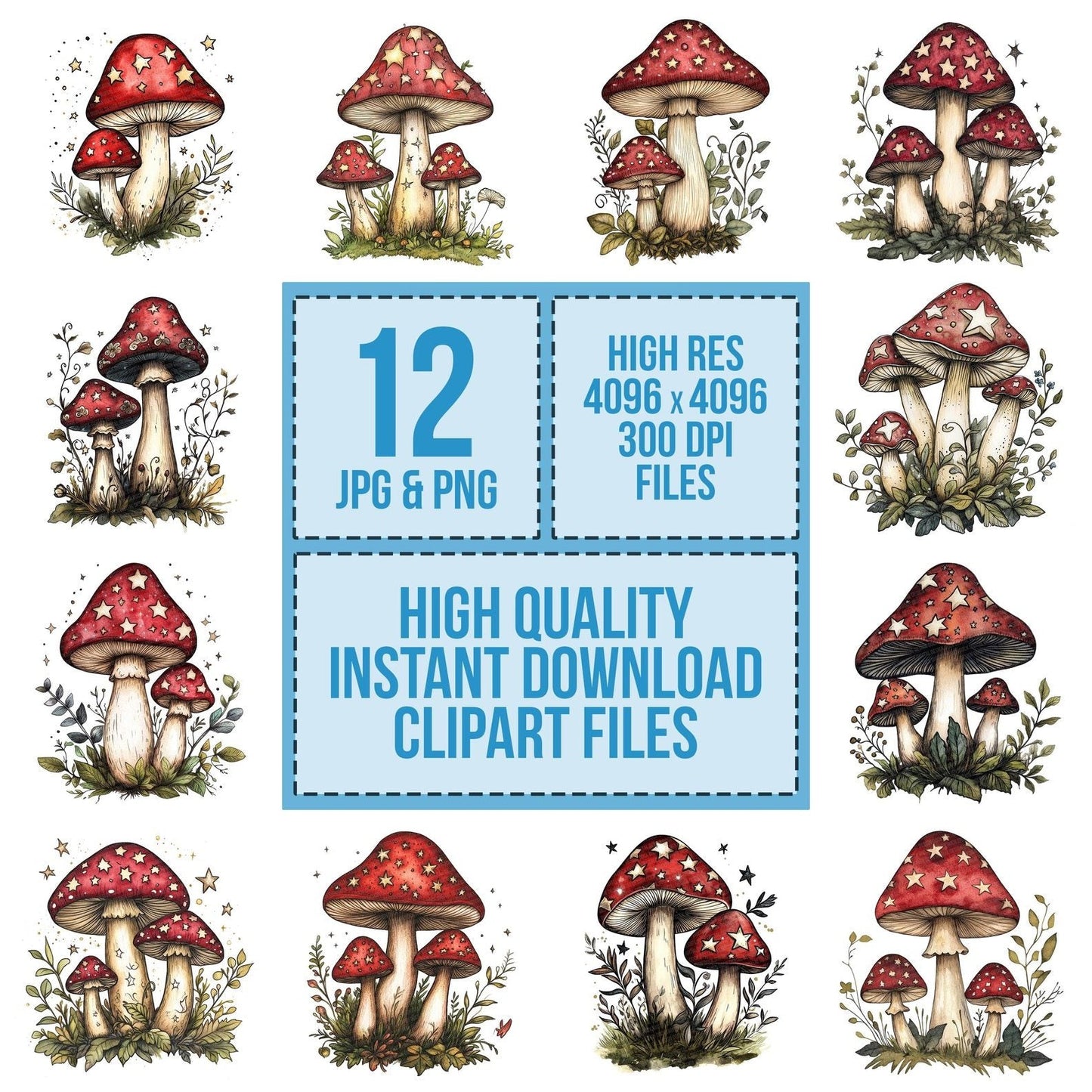 Folk Toadstool Cluster Clipart Set (DDD005624)