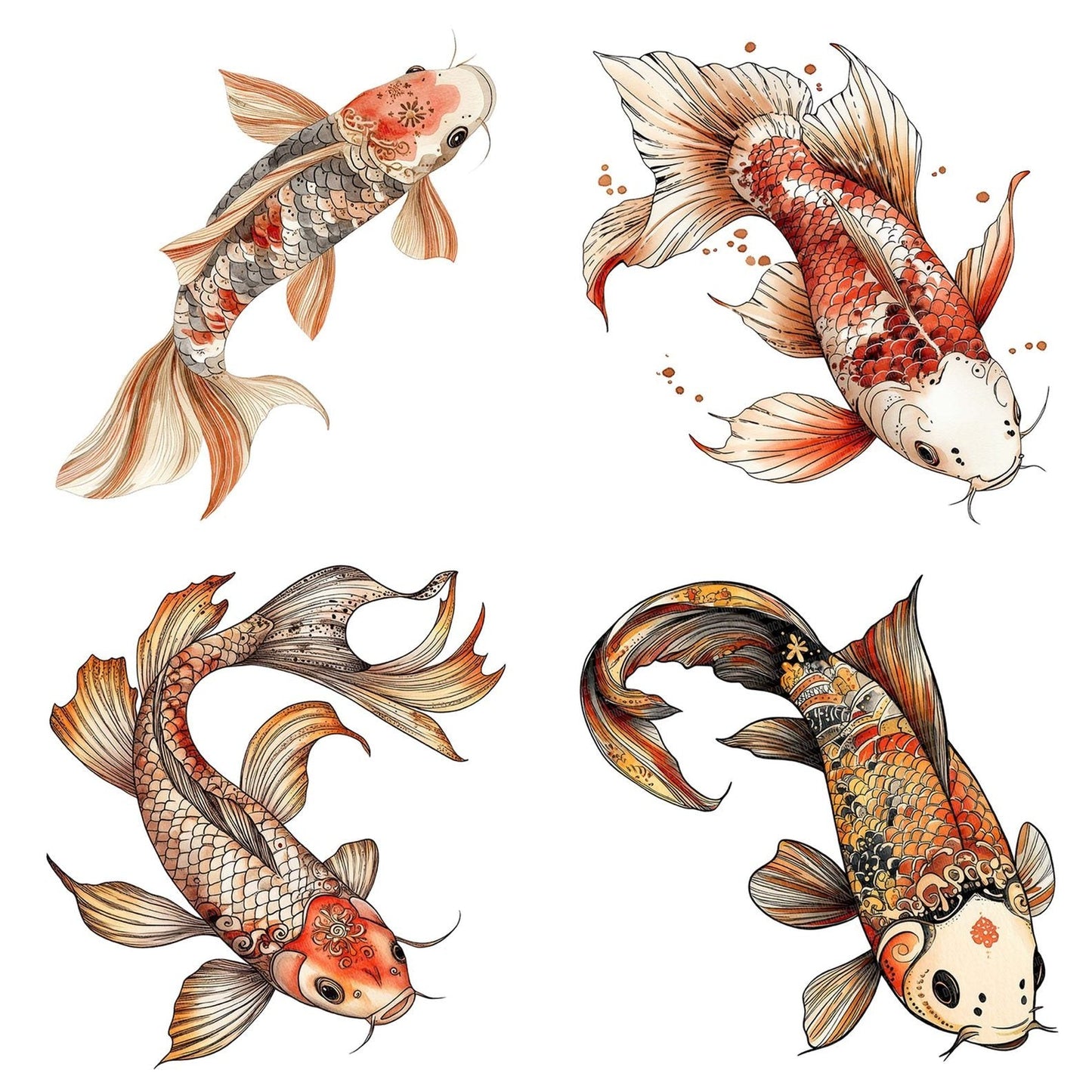 Folk Top View Koi Clipart Set (DDD005625)