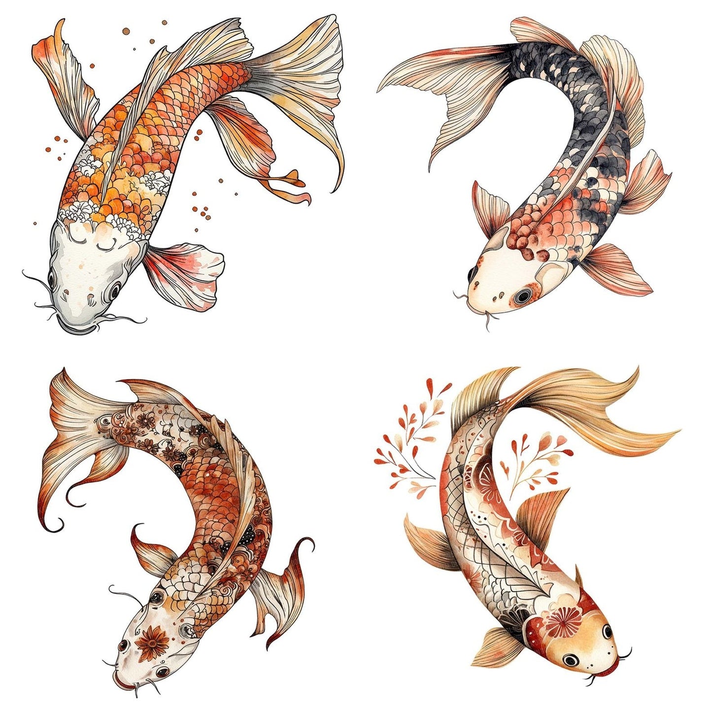 Folk Top View Koi Clipart Set (DDD005625)