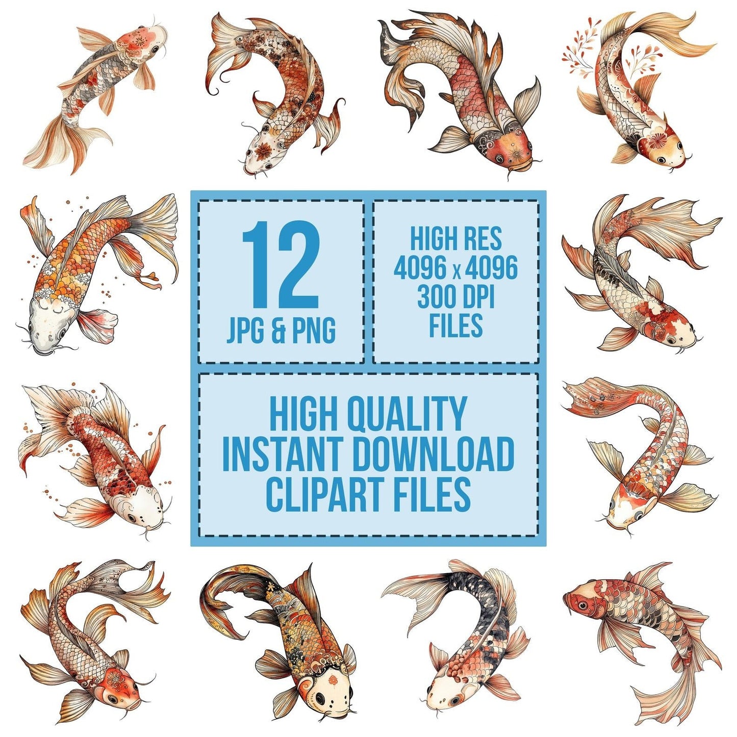 Folk Top View Koi Clipart Set (DDD005625)