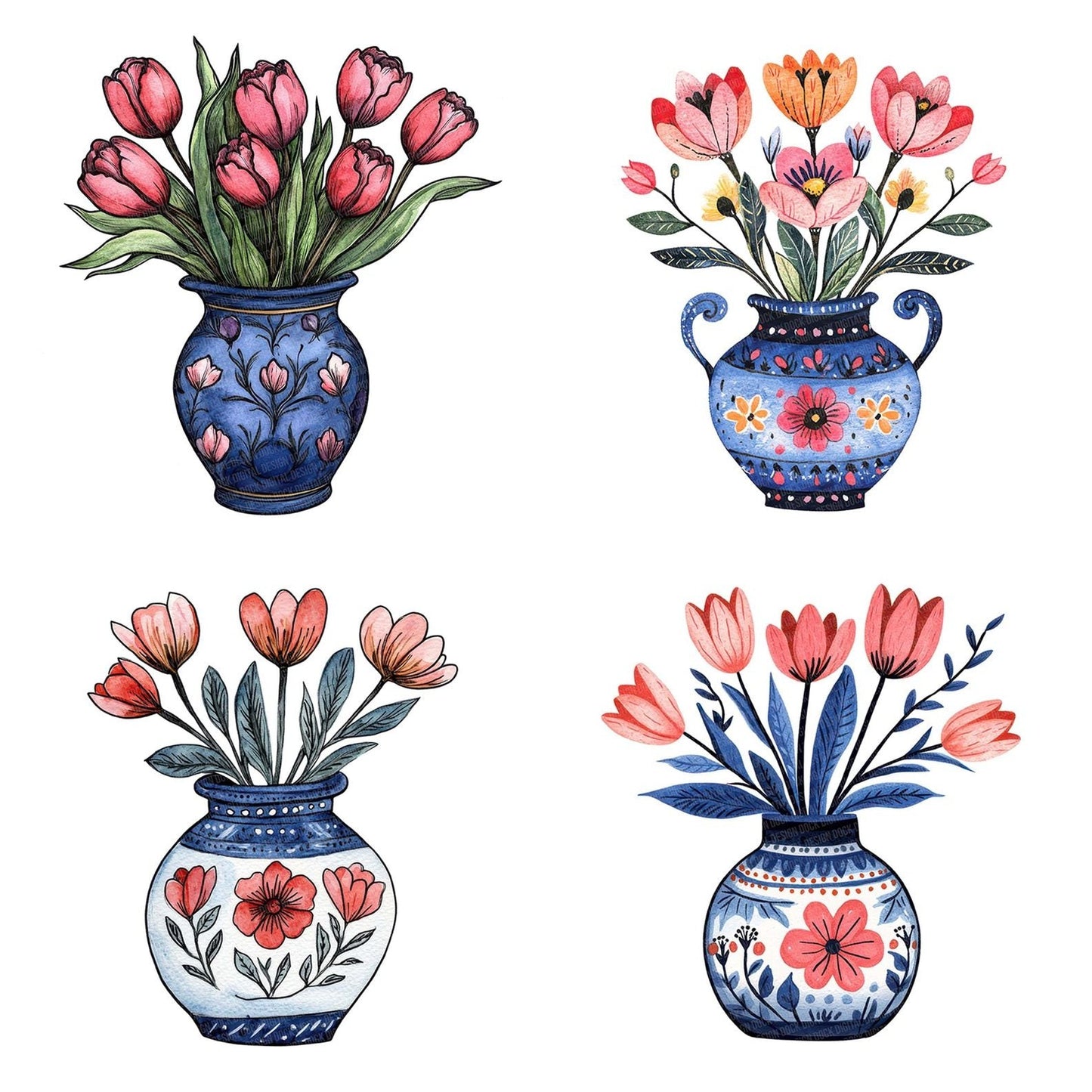 Folk Vase with Flowers Clipart Set (DDD005630)