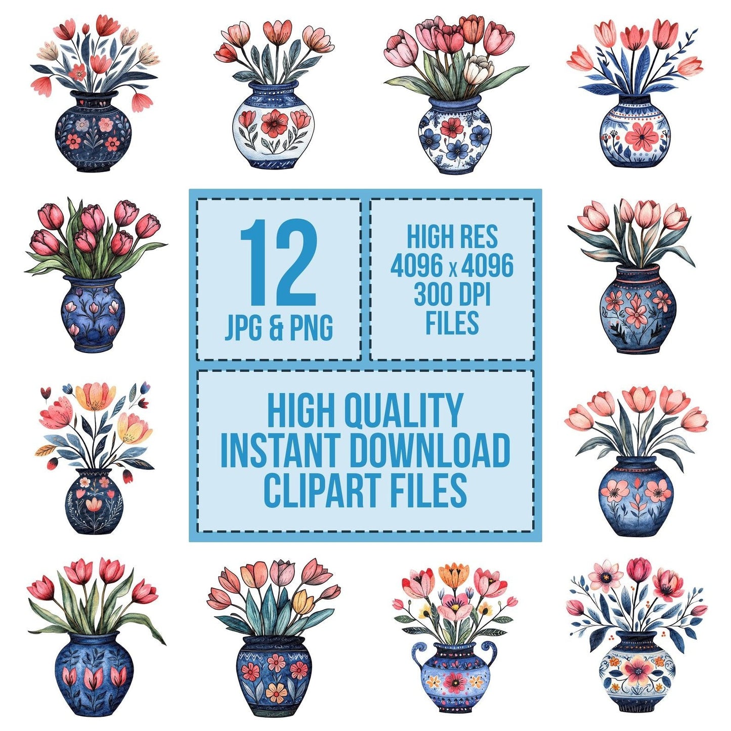Folk Vase with Flowers Clipart Set (DDD005630)