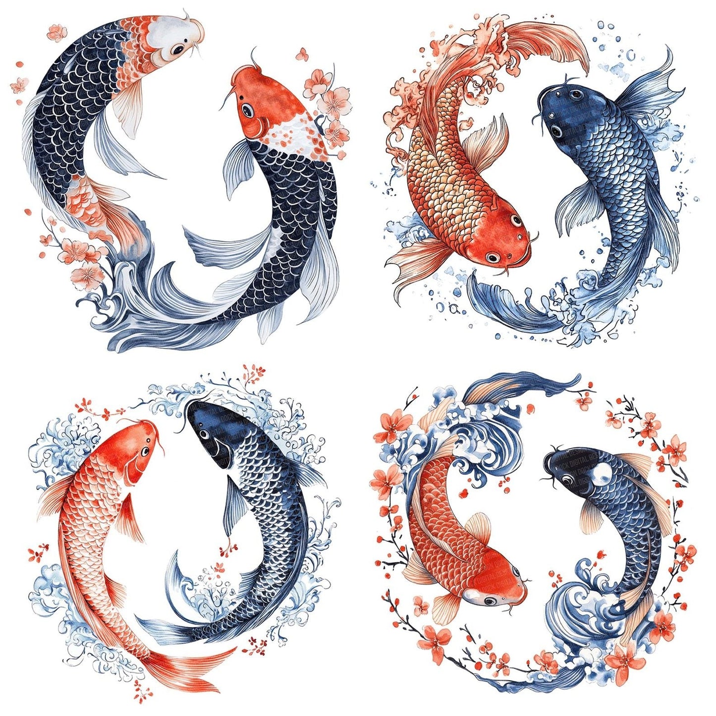Folk Yin Yang Koi Clipart Set (DDD005632)