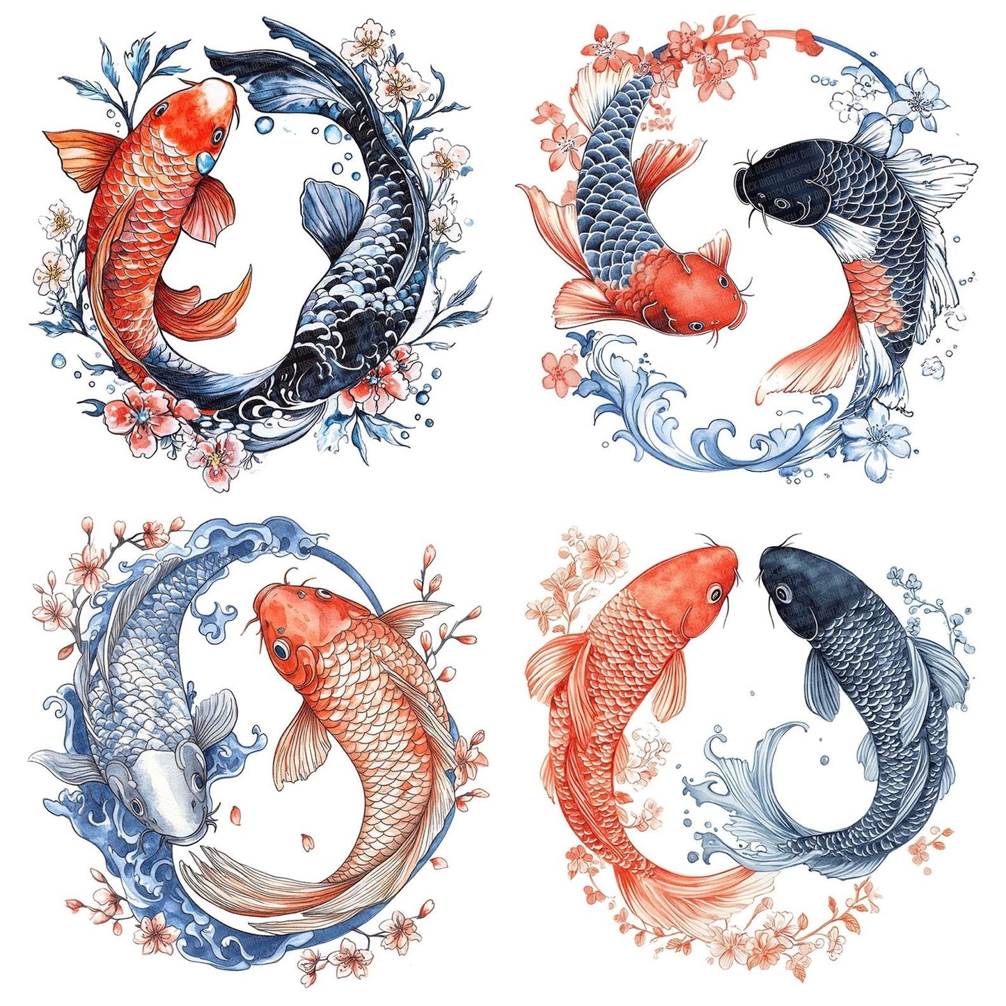 Folk Yin Yang Koi Clipart Set (DDD005632)