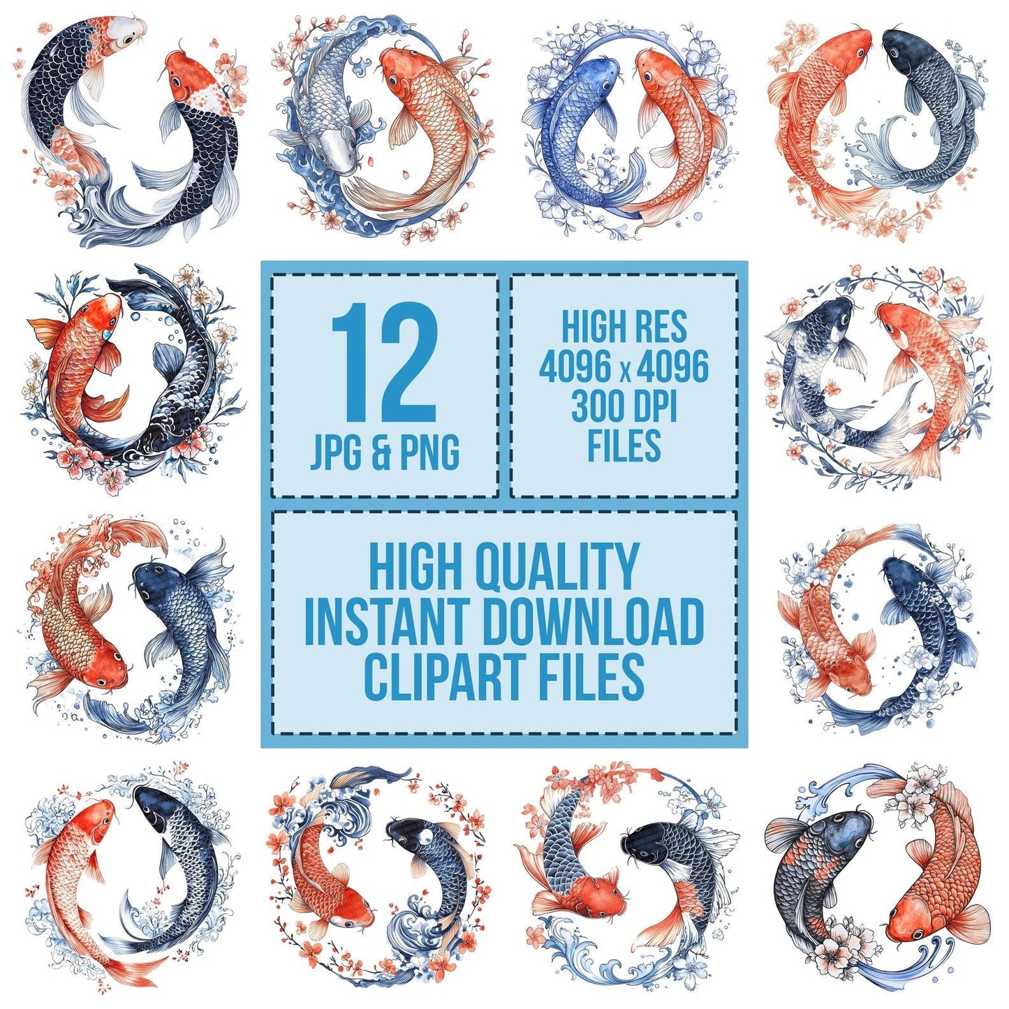 Folk Yin Yang Koi Clipart Set (DDD005632)