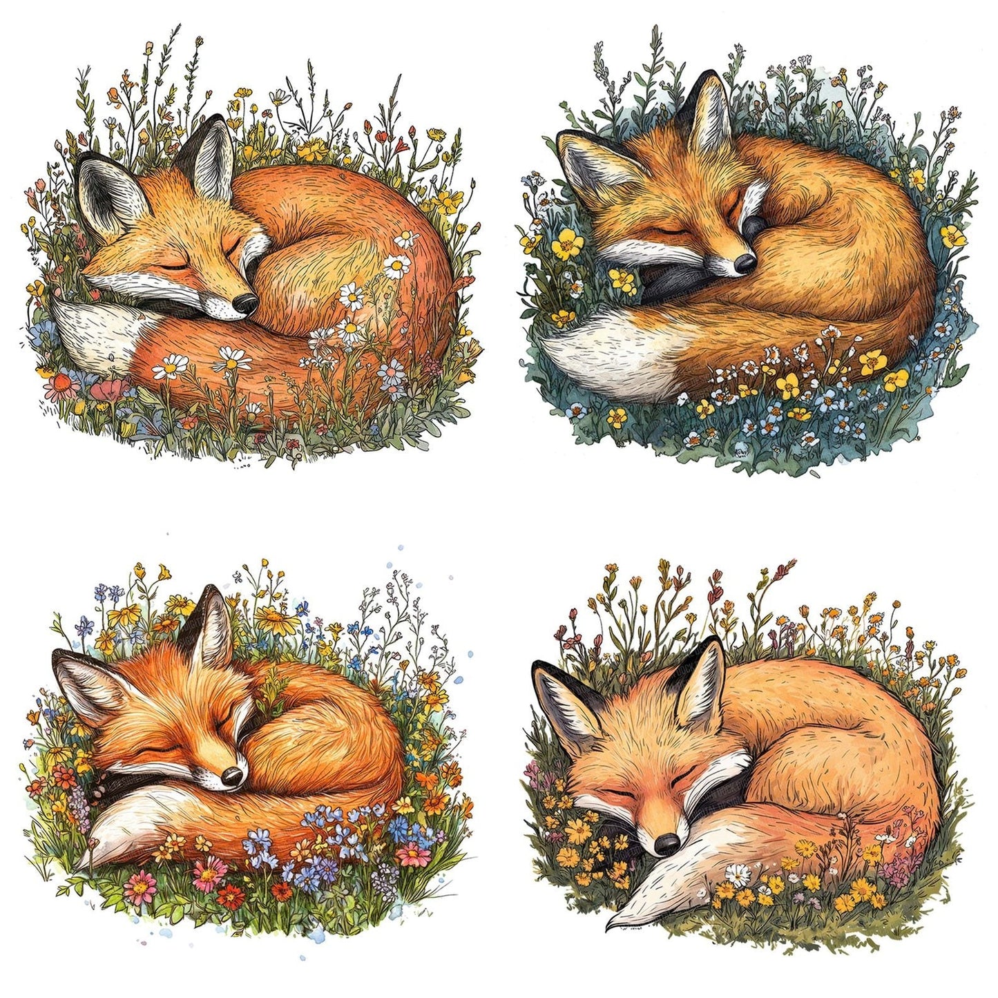 Fox Sleeping in Wildflowers Clipart Set (DDD005646)