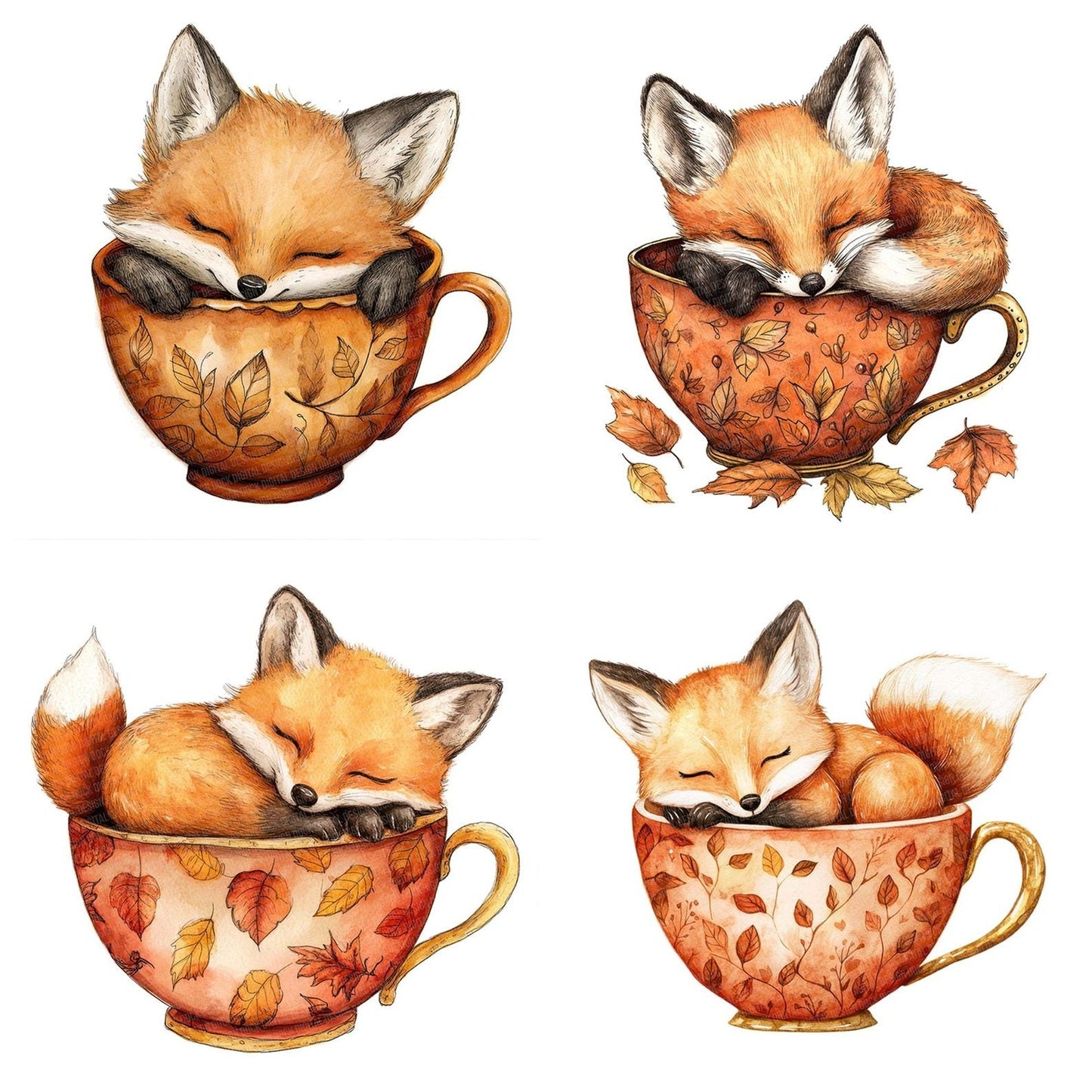 Fox in Autumn Teacup Clipart Set (DDD005644)