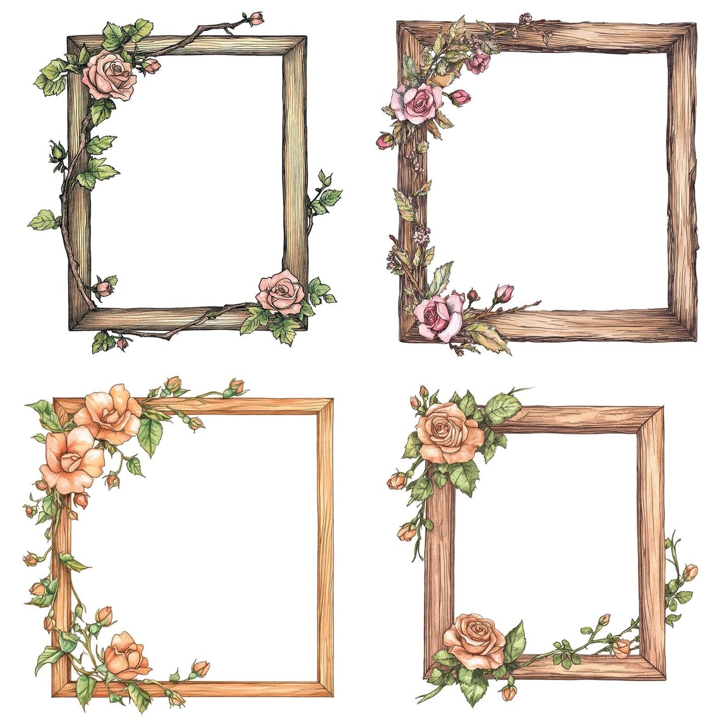 Frame with Rose Garland Clipart Set (DDD005649)
