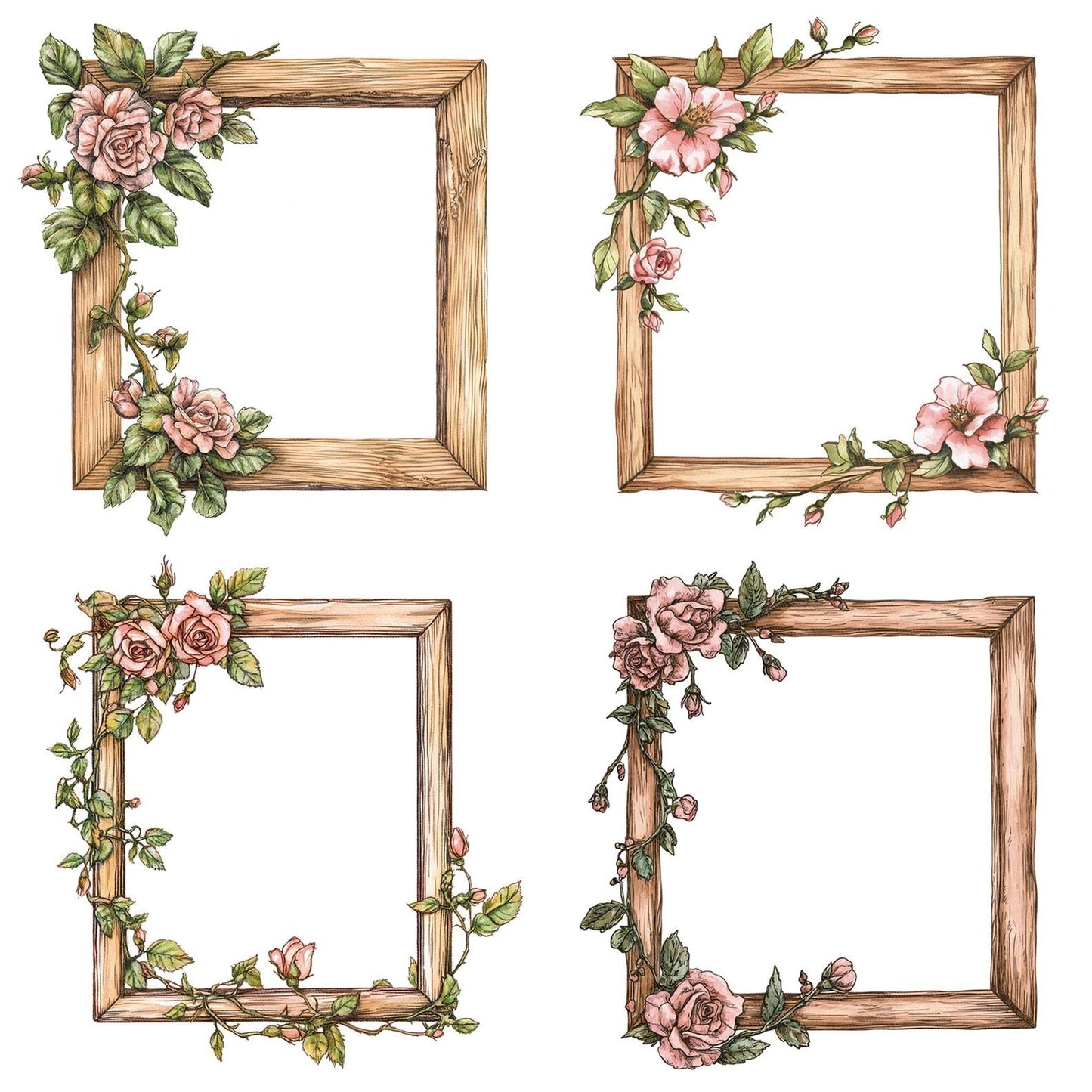 Frame with Rose Garland Clipart Set (DDD005649)