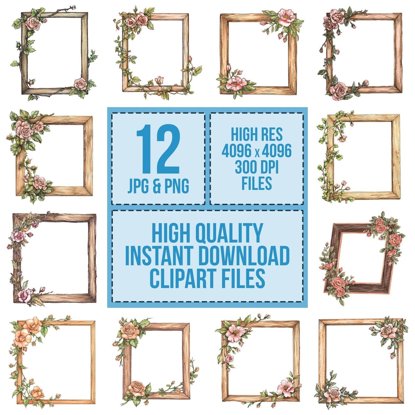 Frame with Rose Garland Clipart Set (DDD005649)