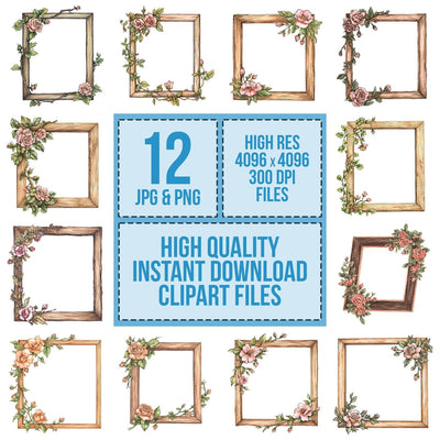 Frame with Rose Garland Clipart Set (DDD005649)