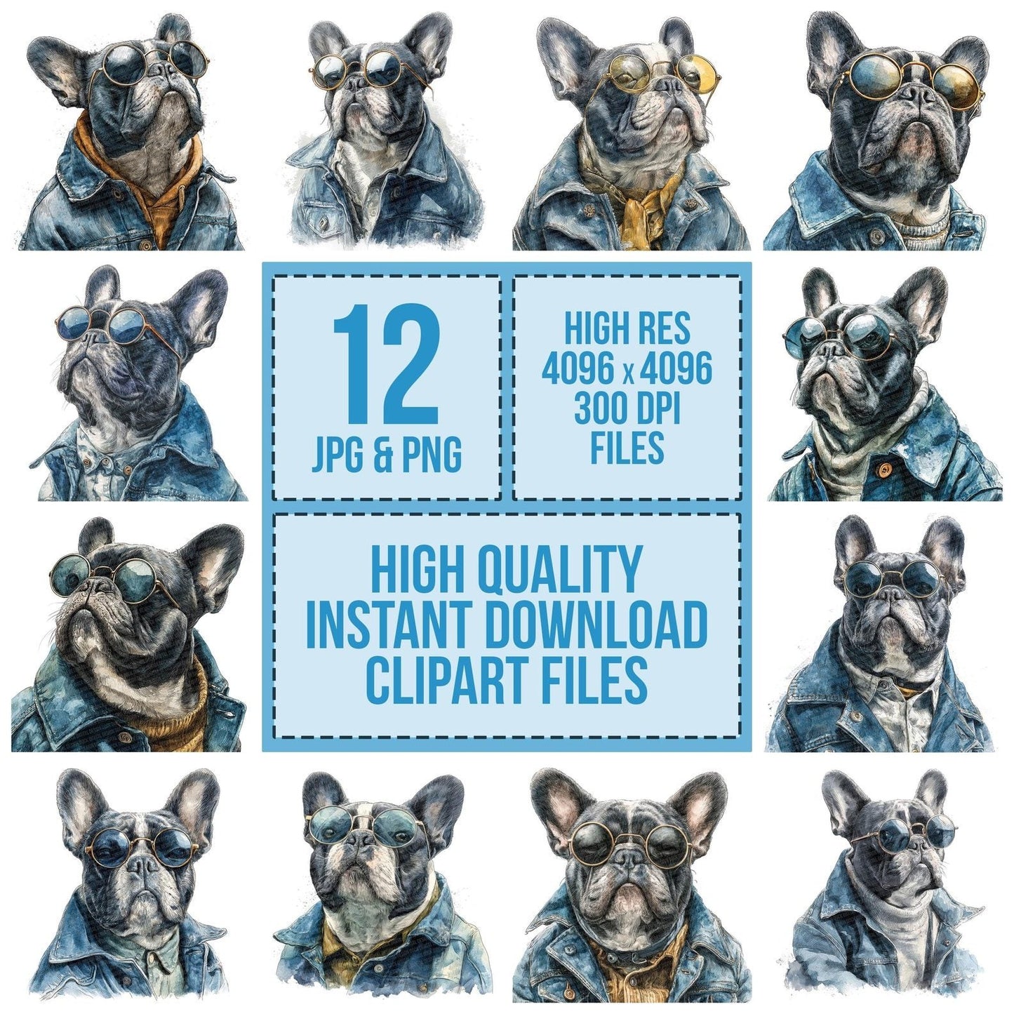 French Bulldog Sunglasses Clipart Set (DDD005650)