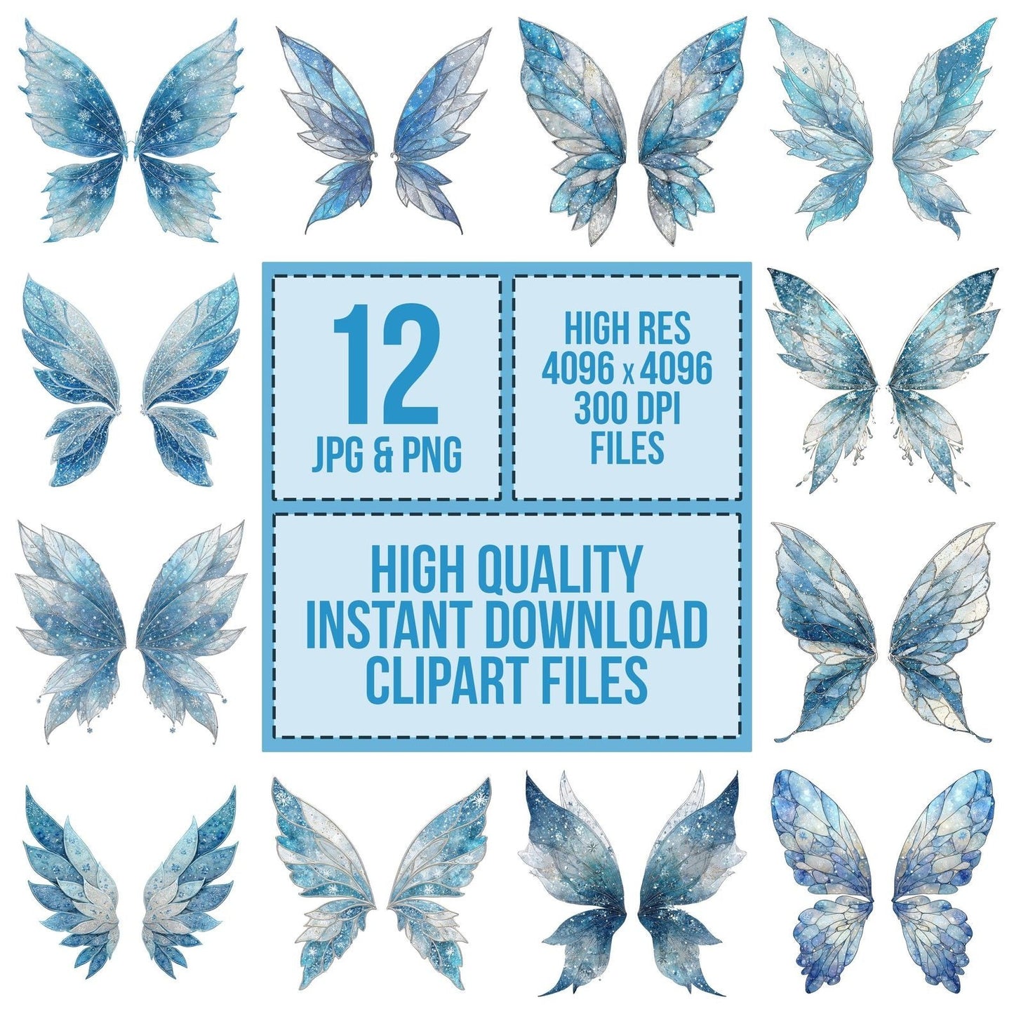 Frosted Snowflake Fairy Wings Clipart Set (DDD005658)
