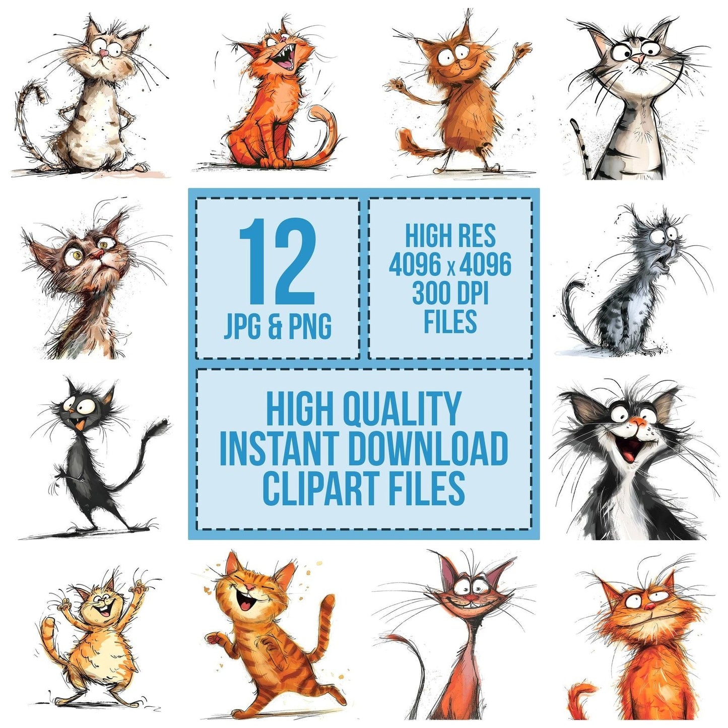 Funny Cat Illustration Clipart Set (DDD005665)