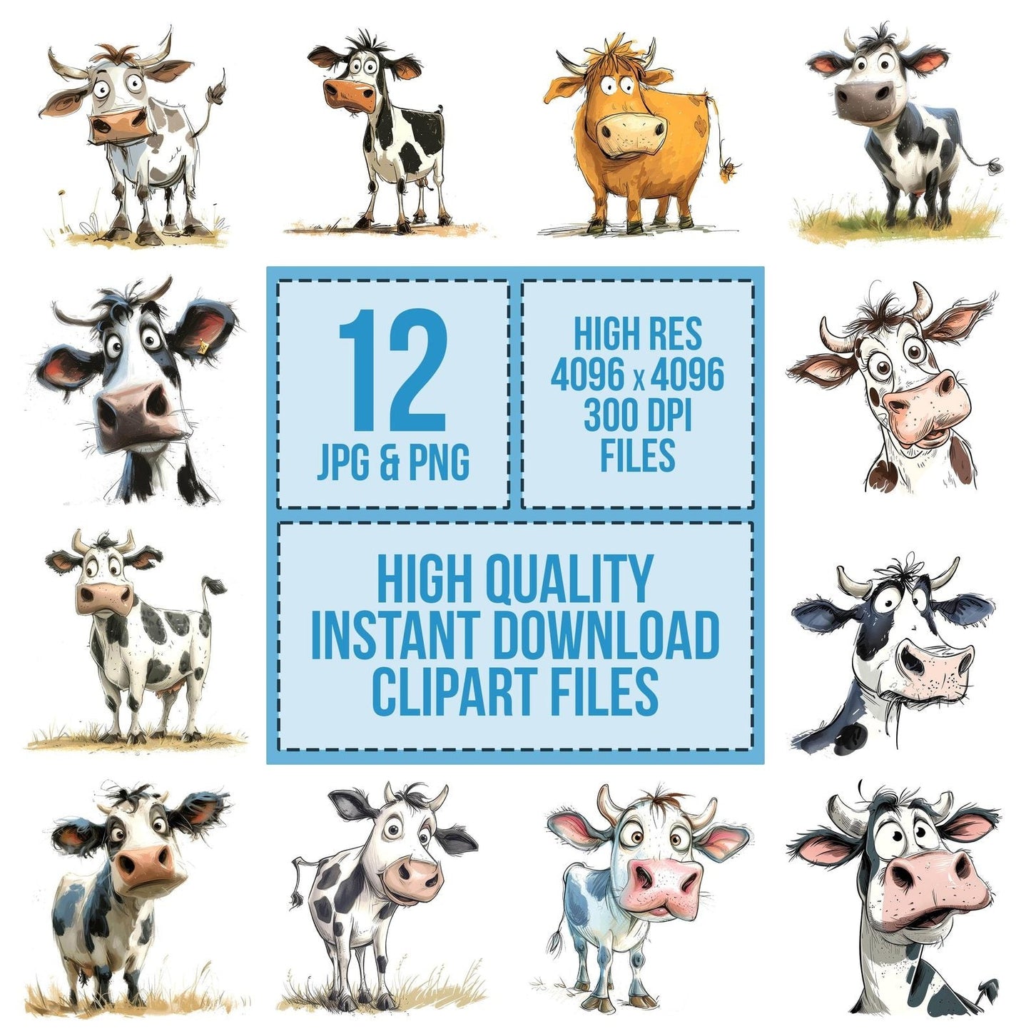 Funny Cow Illustration Clipart Set (DDD005666)