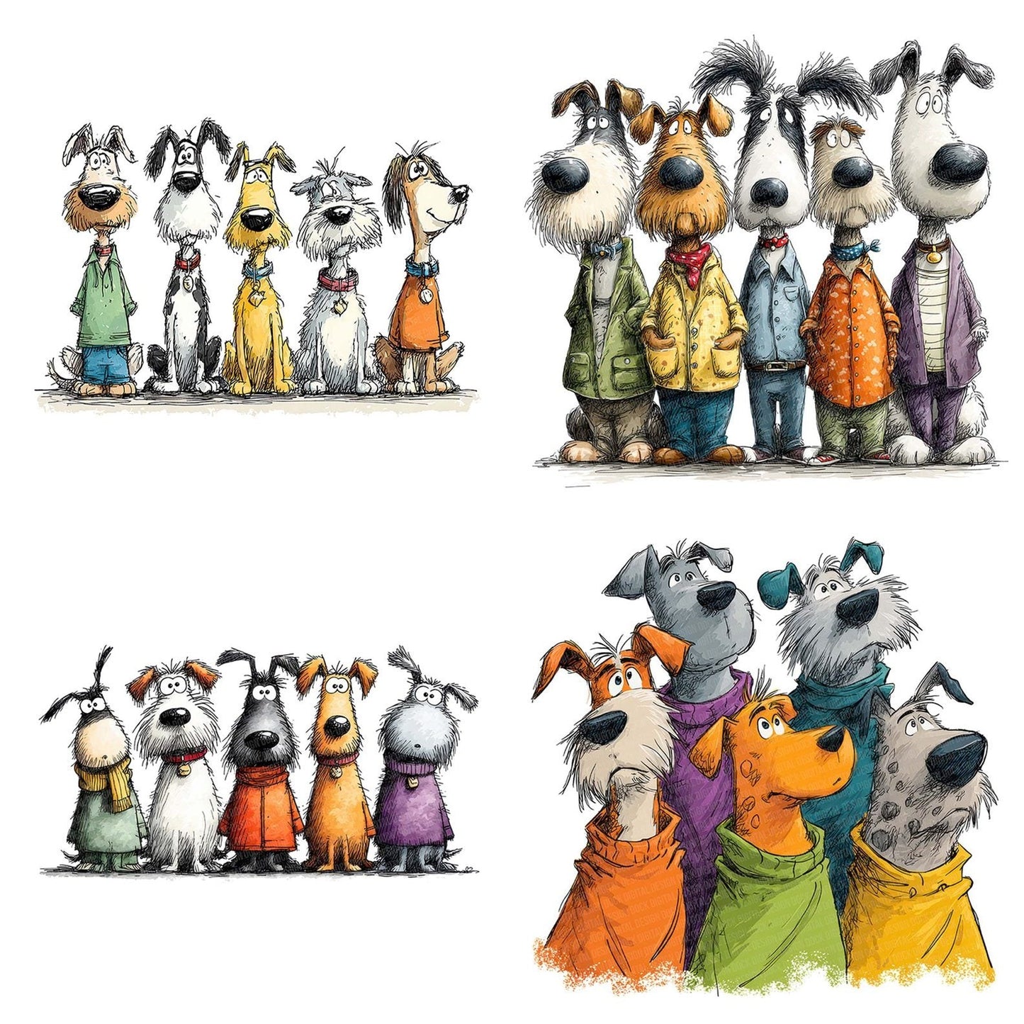 Funny Dog Line Up Clipart Set (DDD005669)