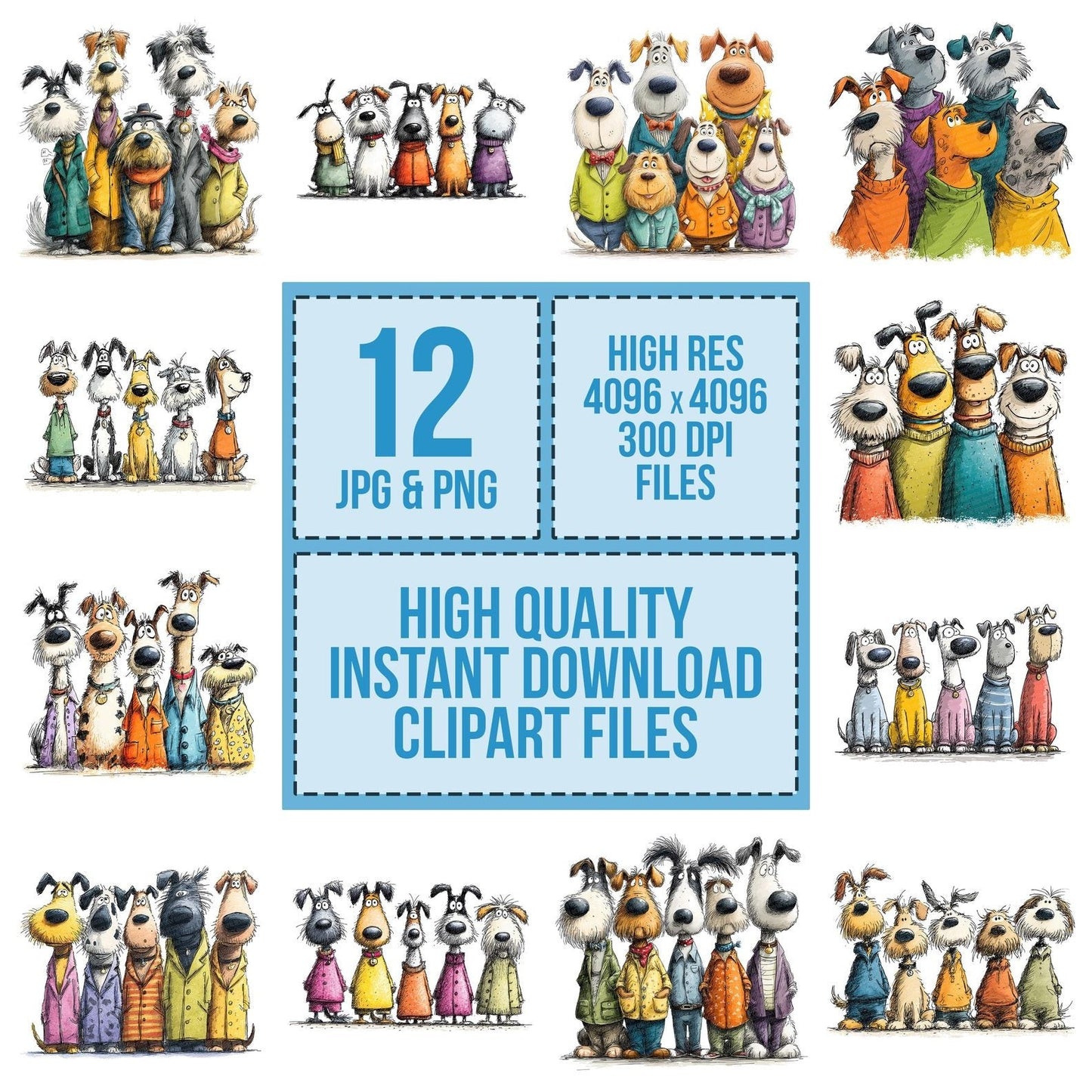 Funny Dog Line Up Clipart Set (DDD005669)