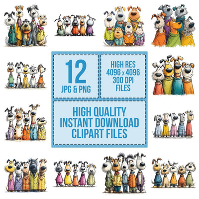 Funny Dog Line Up Clipart Set (DDD005669)