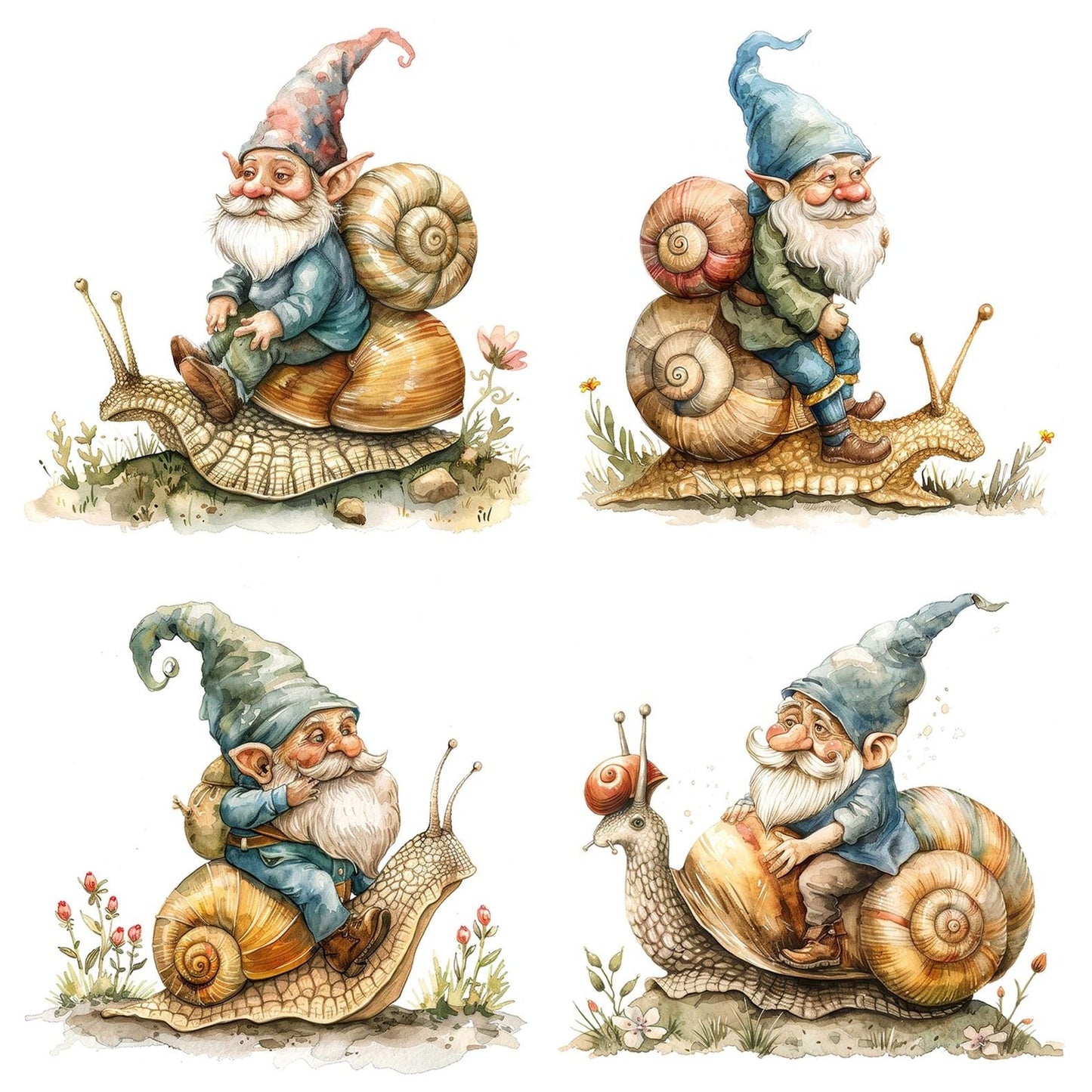 Garden Gnome Riding a Snail Clipart Set (DDD005683)