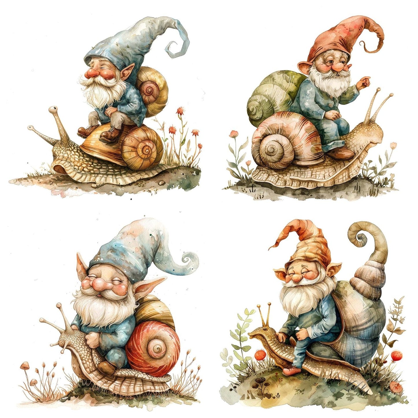 Garden Gnome Riding a Snail Clipart Set (DDD005683)