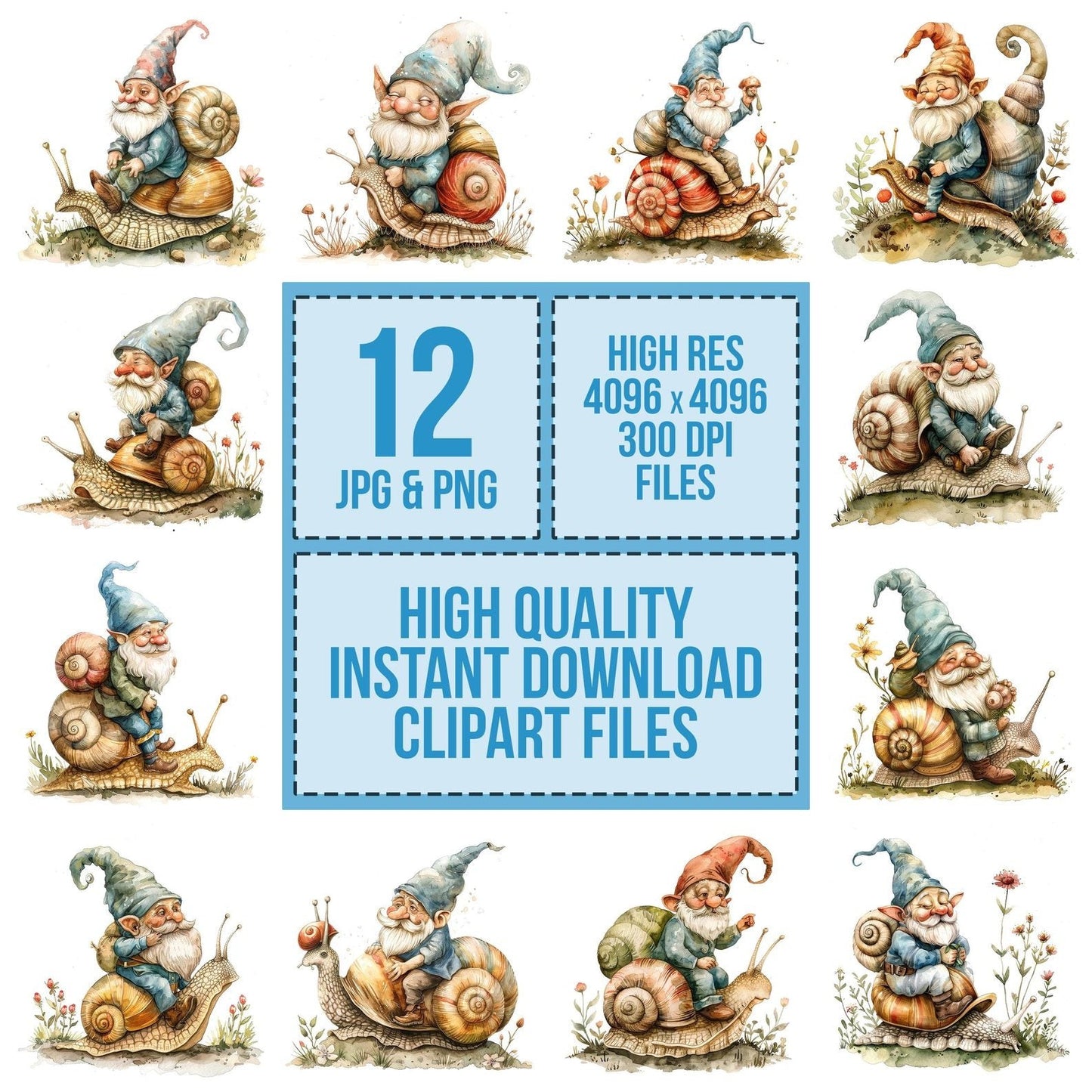 Garden Gnome Riding a Snail Clipart Set (DDD005683)