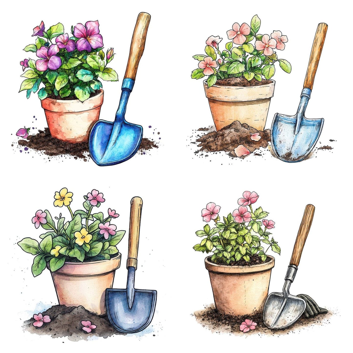 Garden Tools with Climbing Flowers Clipart Set (DDD005685)