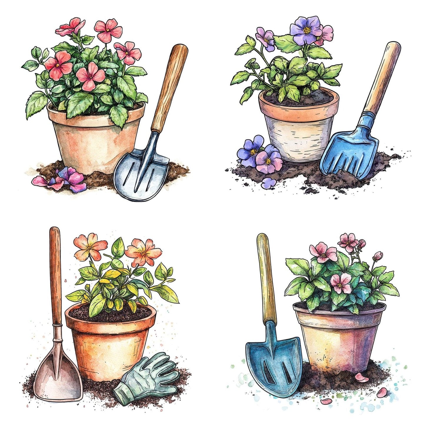 Garden Tools with Climbing Flowers Clipart Set (DDD005685)