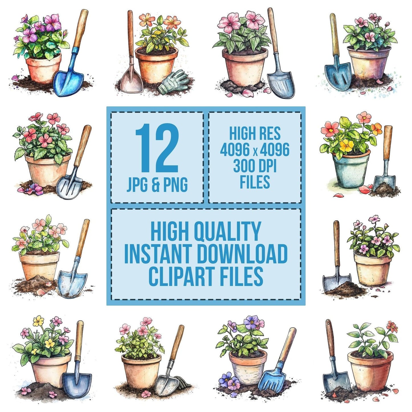 Garden Tools with Climbing Flowers Clipart Set (DDD005685)