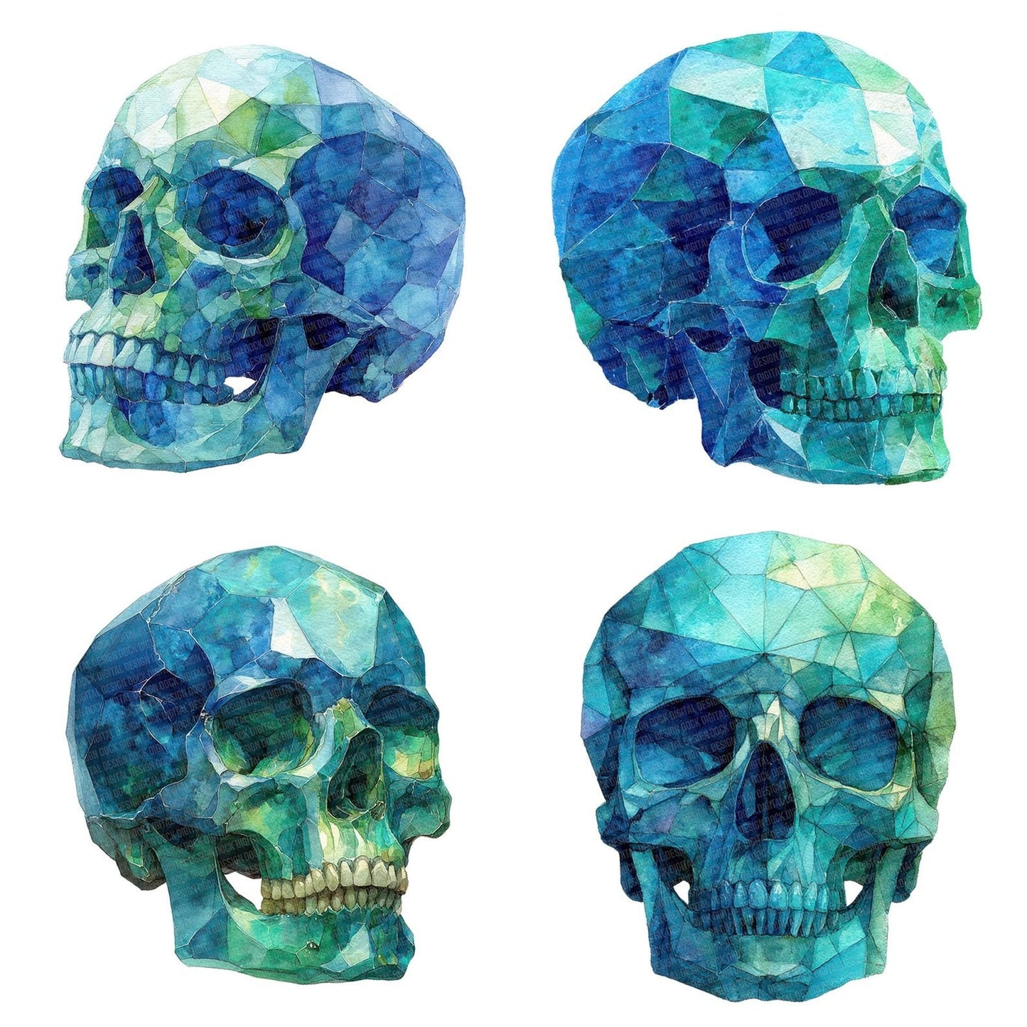 Gemstone Watercolour Skull Clipart Set (DDD005687)