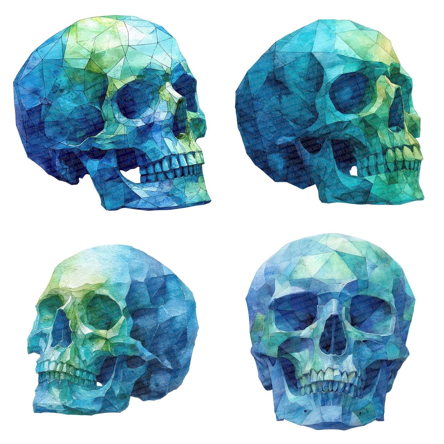 Gemstone Watercolour Skull Clipart Set (DDD005687)