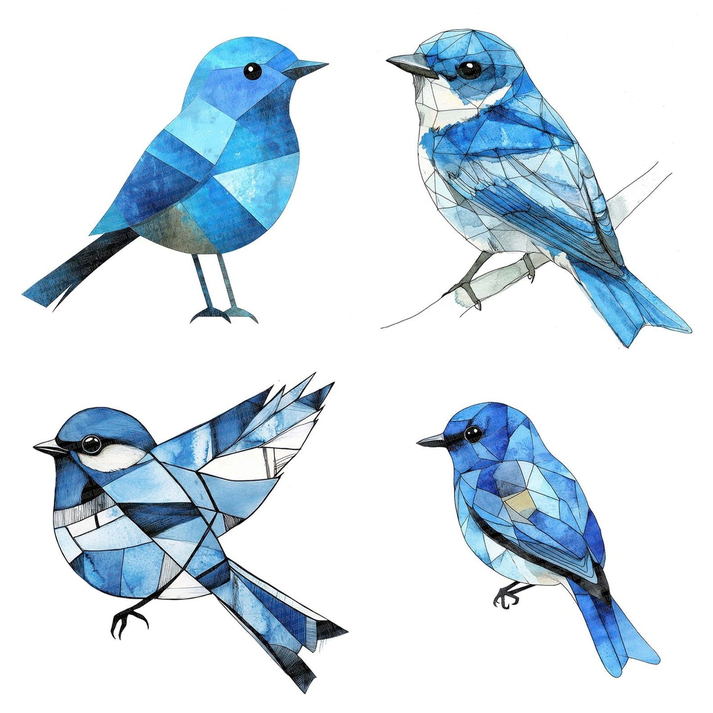 Geometric Bluebird Abstract Clipart Set (DDD005690)