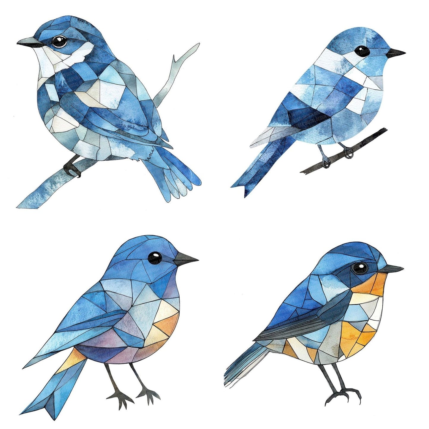 Geometric Bluebird Abstract Clipart Set (DDD005690)