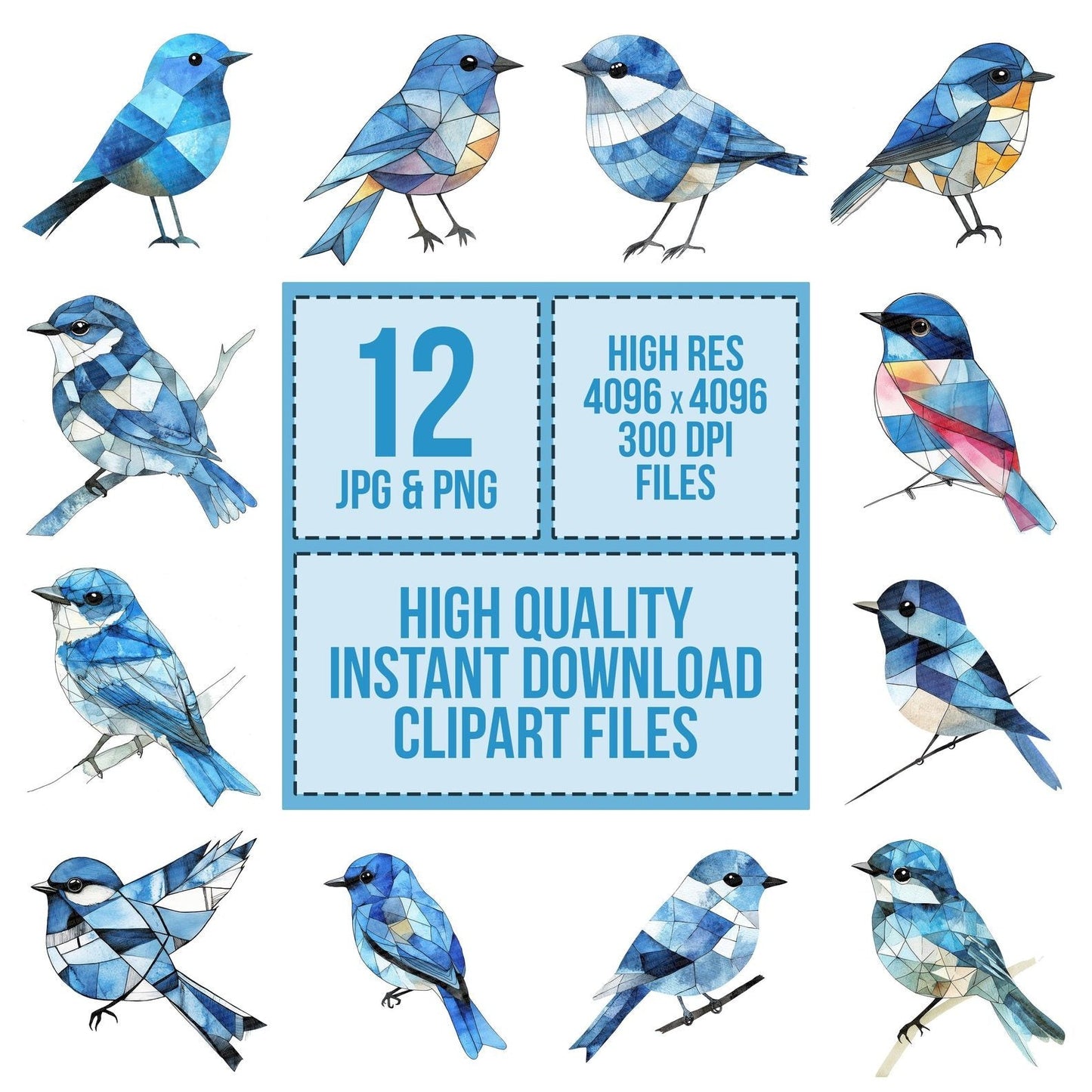 Geometric Bluebird Abstract Clipart Set (DDD005690)
