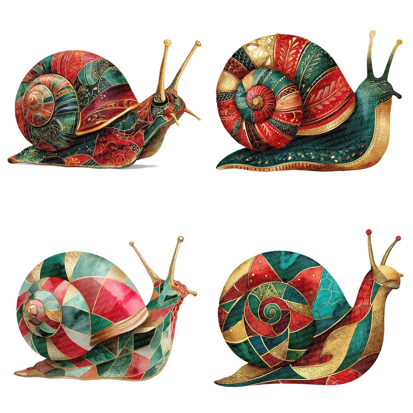 Geometric Colourful Snail Clipart Set (DDD005691)