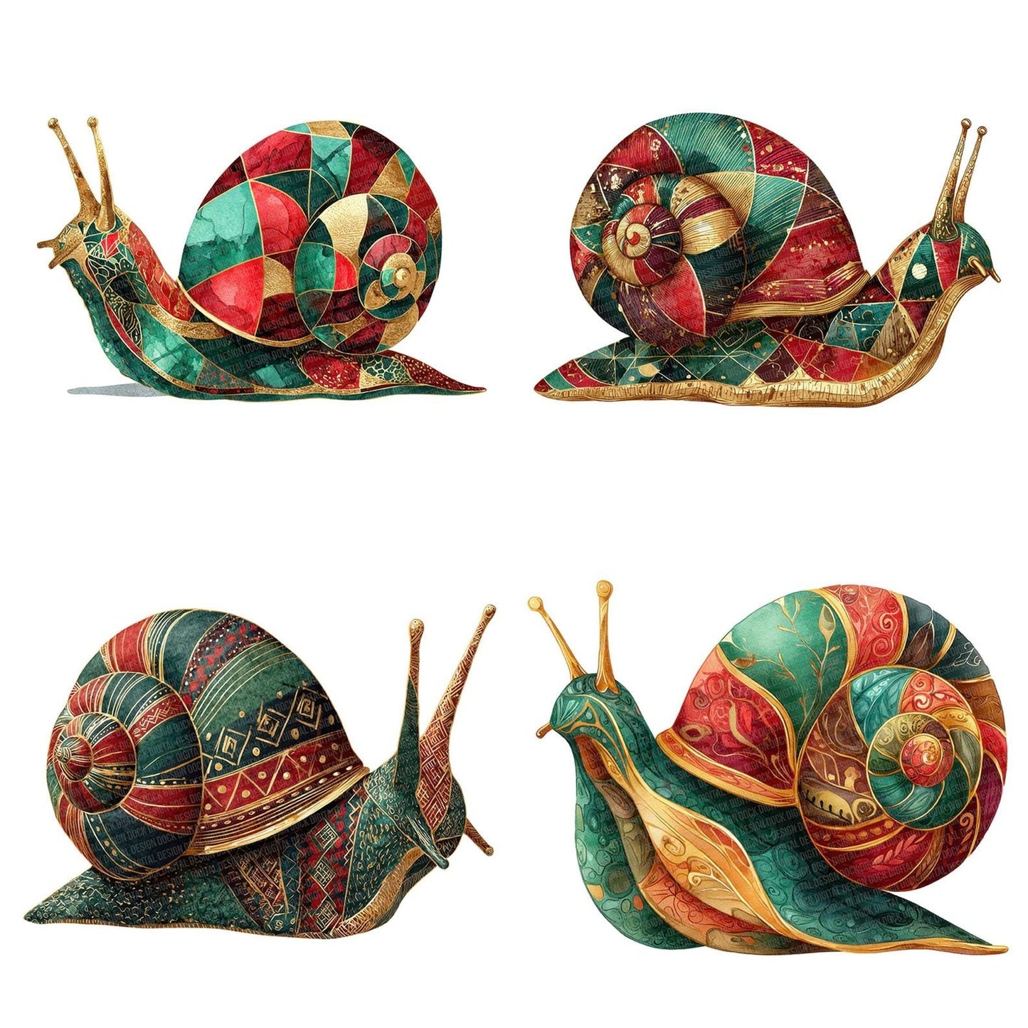 Geometric Colourful Snail Clipart Set (DDD005691)
