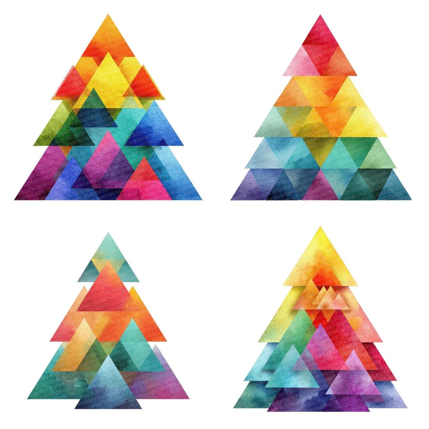 Geometric Rainbow Christmas Tree Clipart Set (DDD005692)