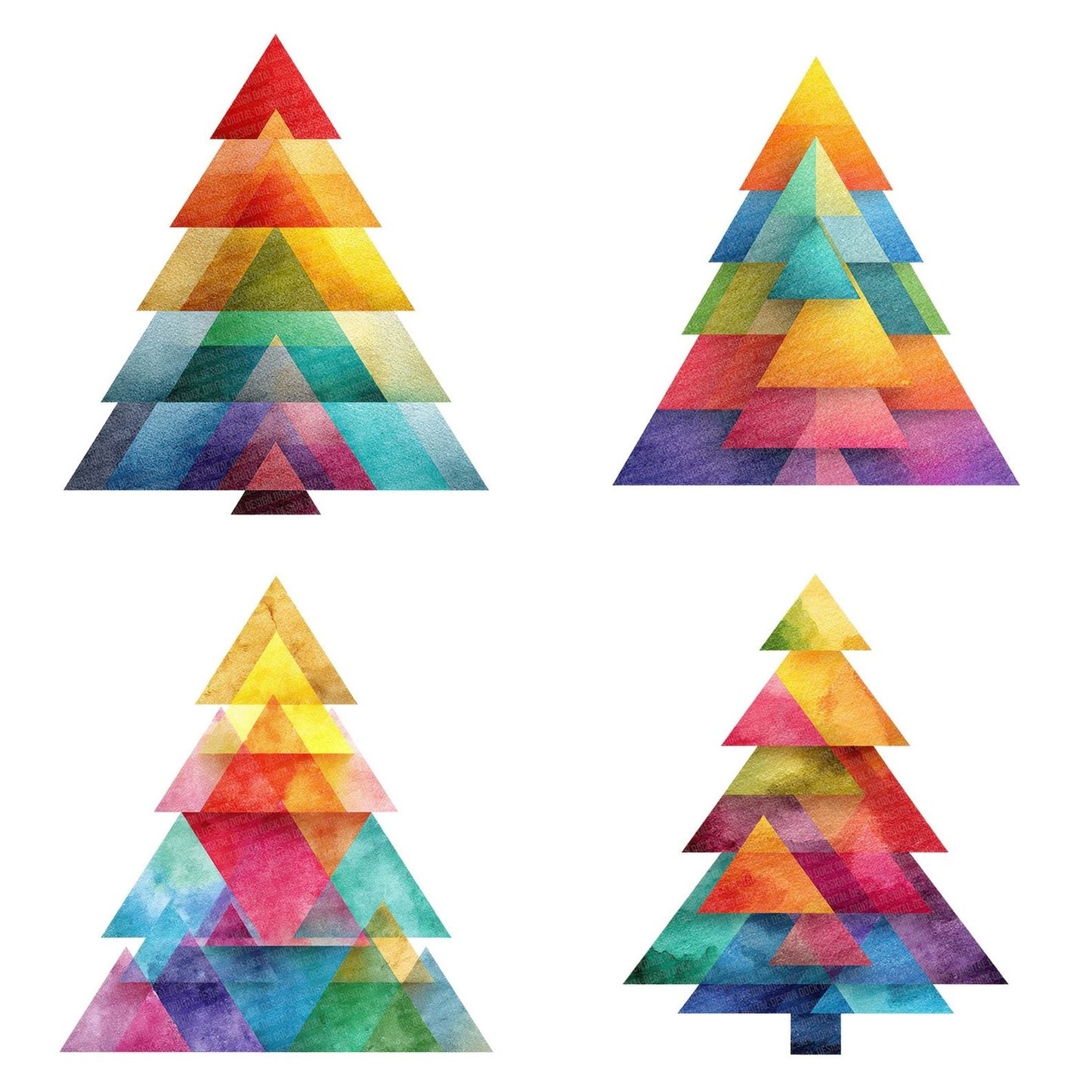Geometric Rainbow Christmas Tree Clipart Set (DDD005692)
