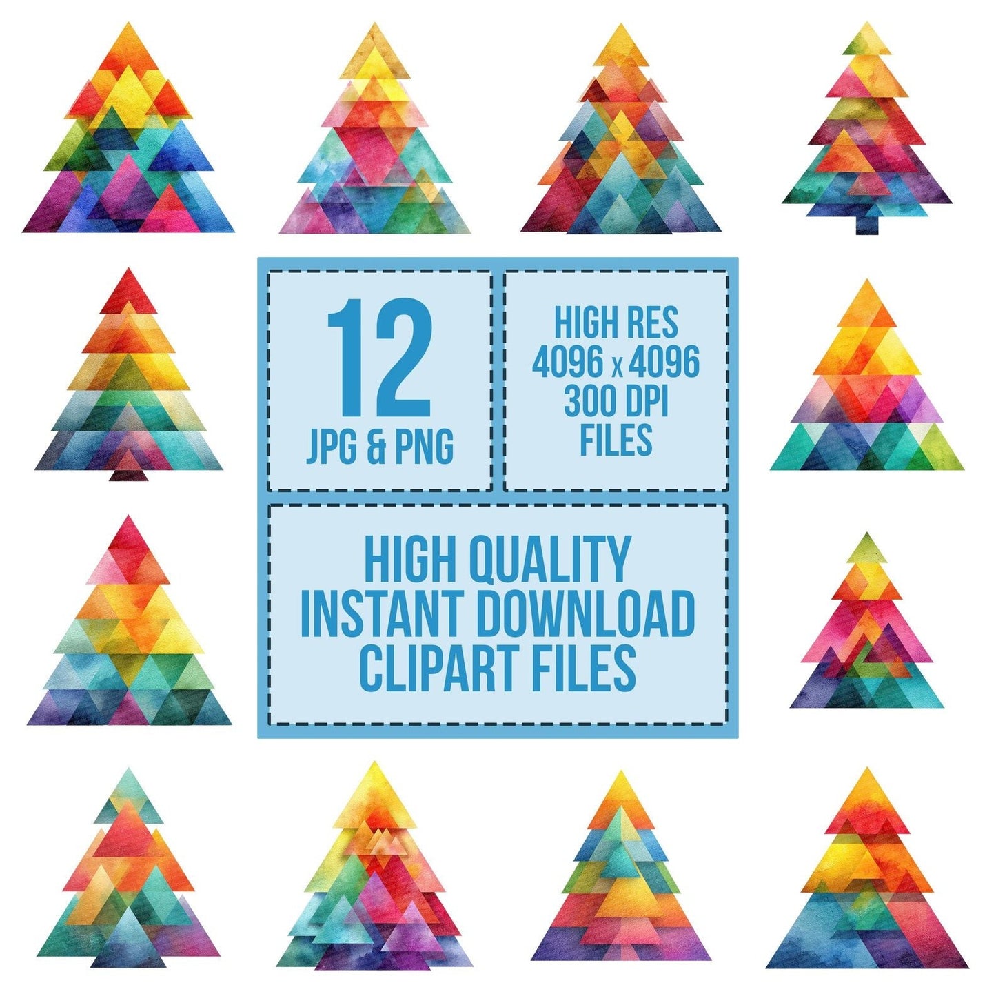 Geometric Rainbow Christmas Tree Clipart Set (DDD005692)