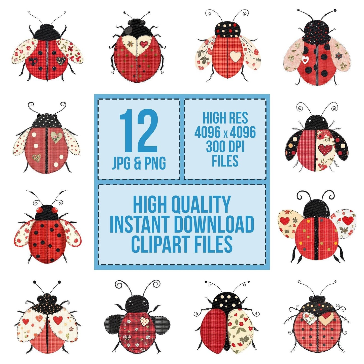 Gingham Patch Ladybird Clipart Set (DDD005697)