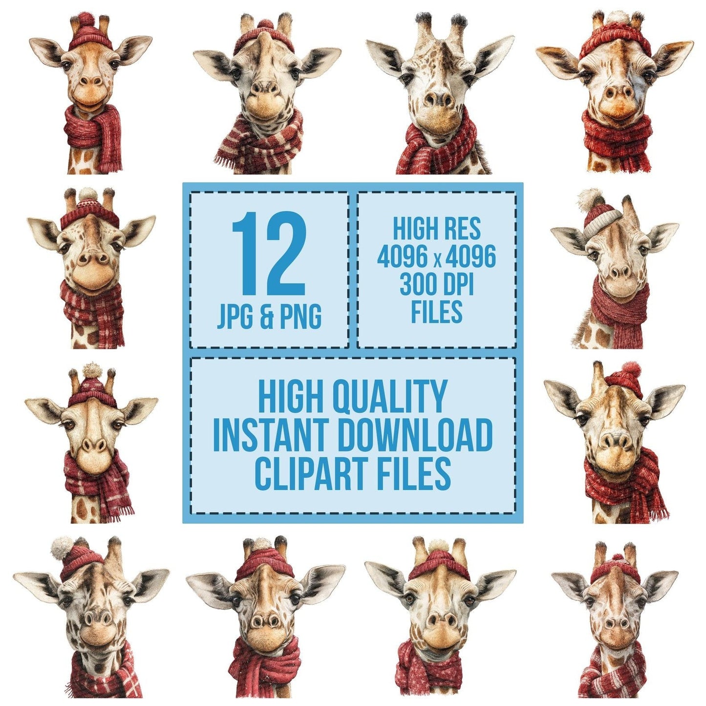 Giraffe Christmas Scarf Clipart Set (DDD005700)